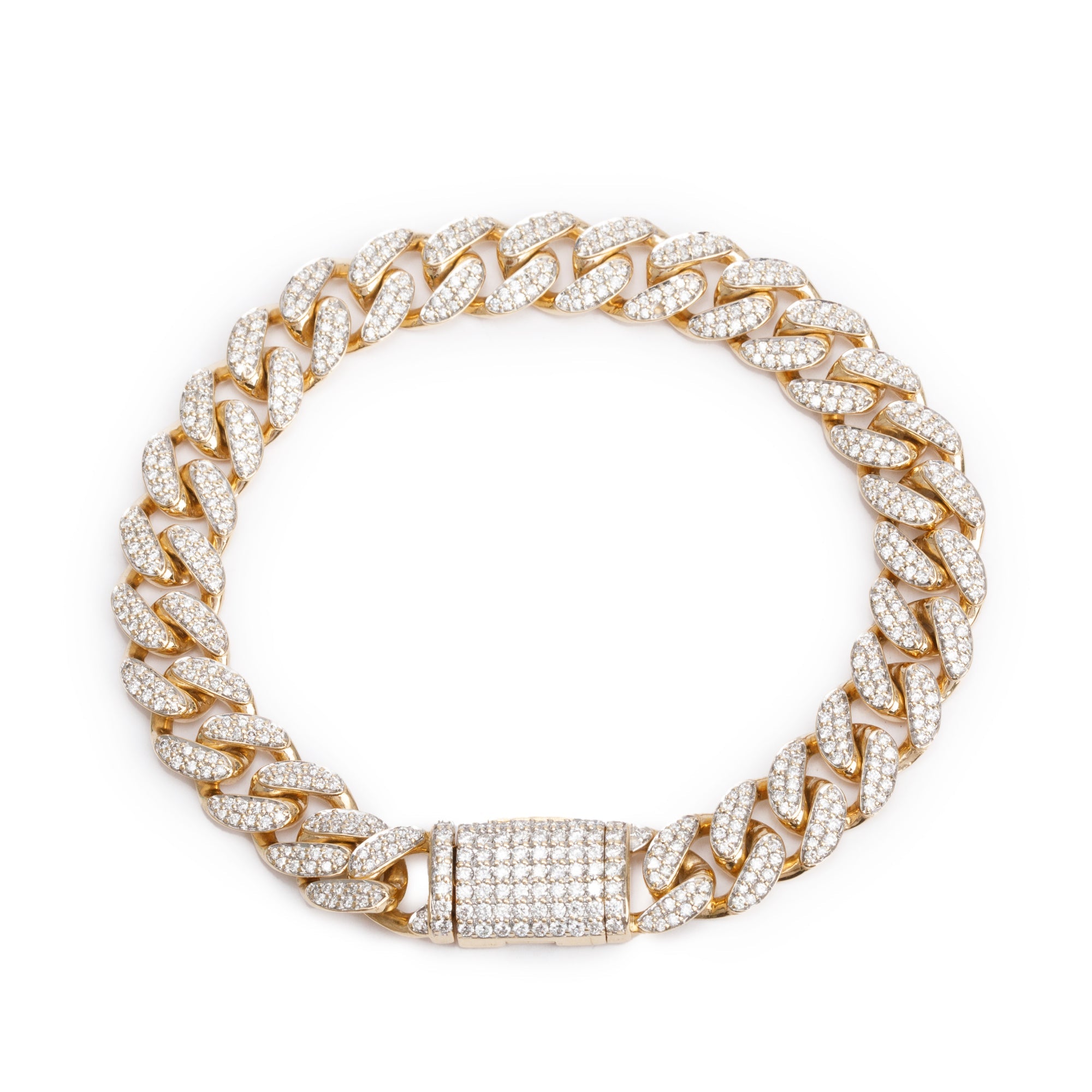 18k Yellow Gold Pave Diamond Cuban Link Bracelet