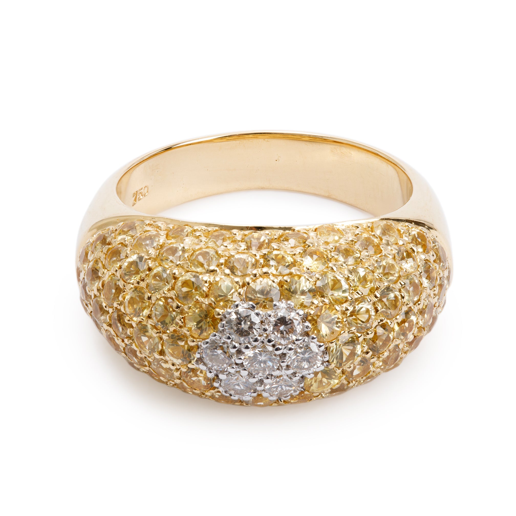 18k Yellow Gold Pave Diamond & Yellow Sapphire Ring, Size 6.75