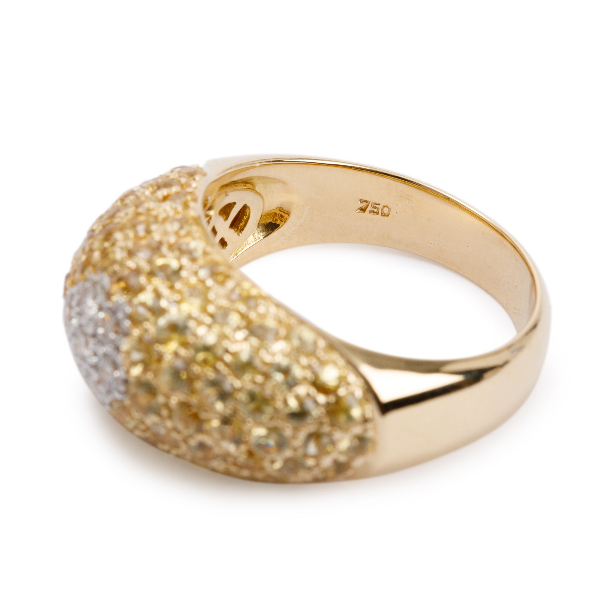18k Yellow Gold Pave Diamond & Yellow Sapphire Ring, Size 6.75