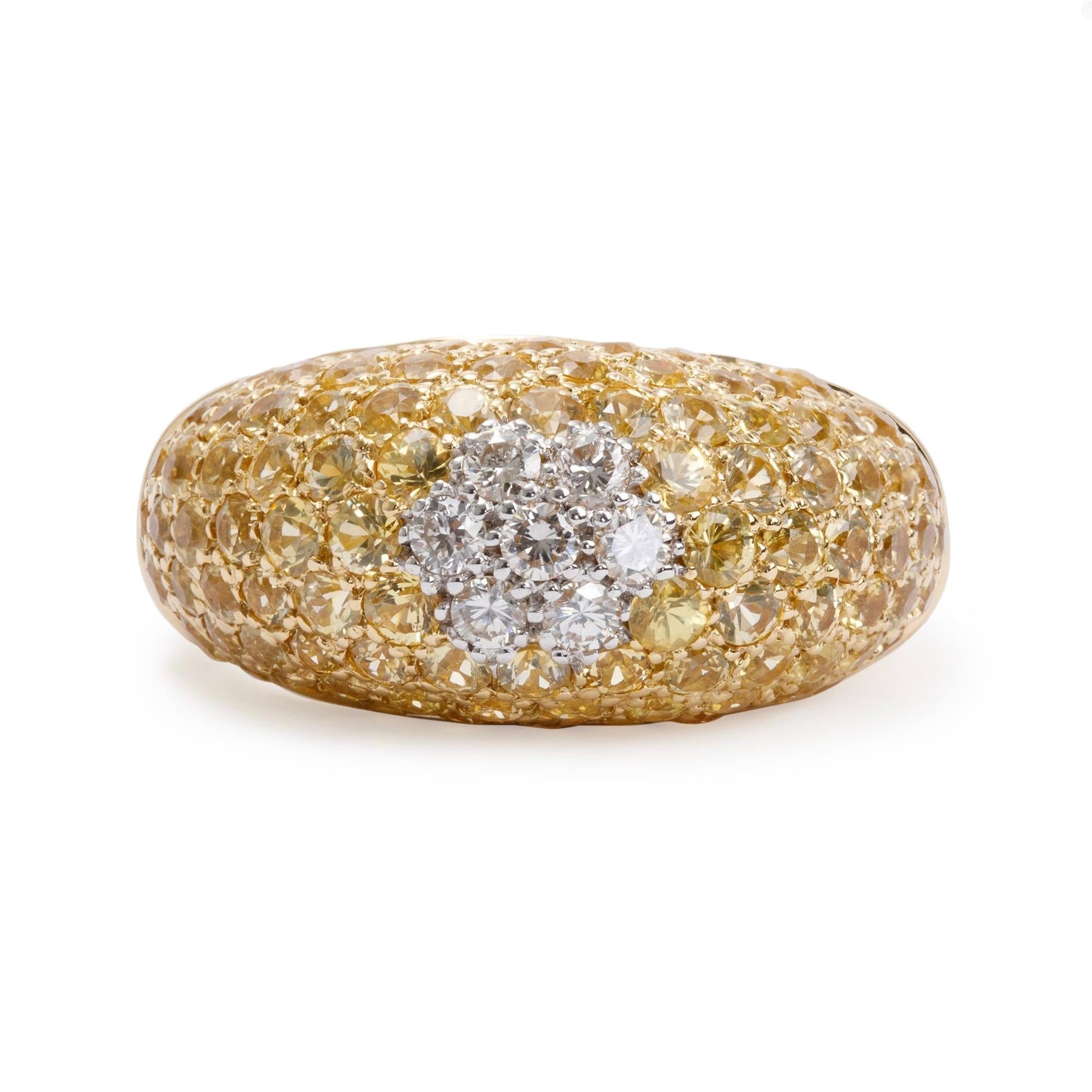 18k Yellow Gold Pave Diamond & Yellow Sapphire Ring, Size 6.75
