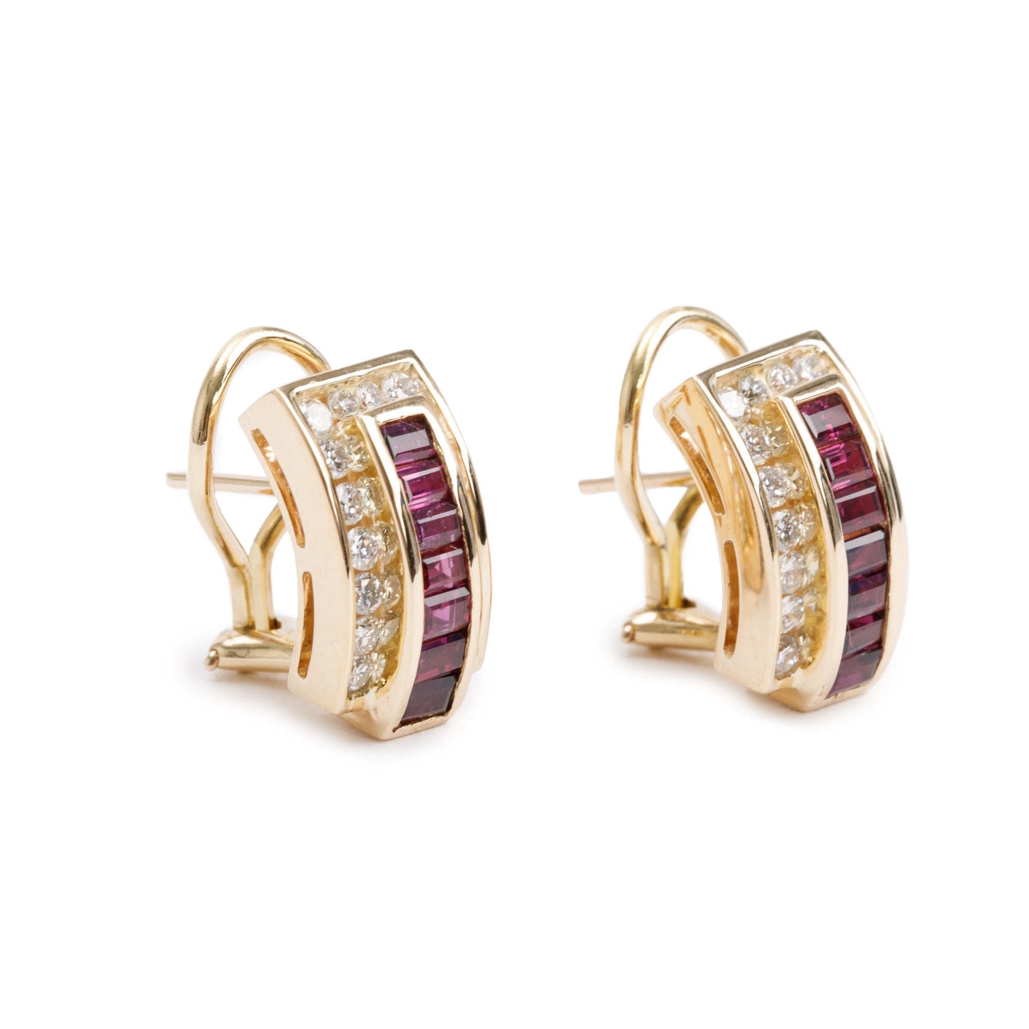 18k Yellow Gold Ruby & Diamond Huggie Earrings