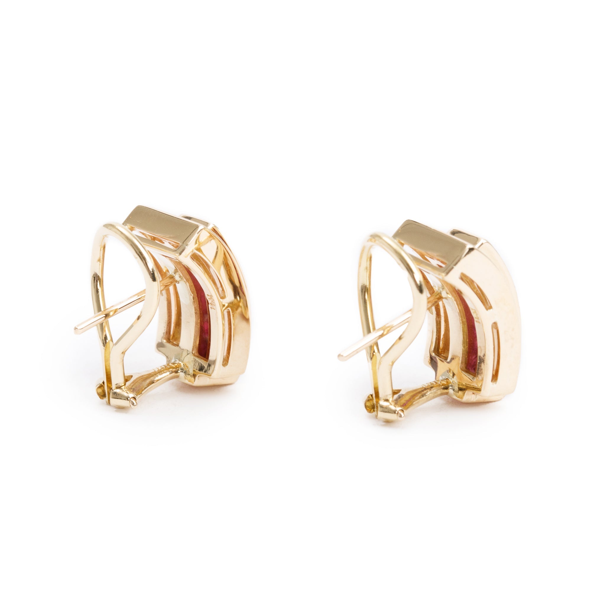 18k Yellow Gold Ruby & Diamond Huggie Earrings
