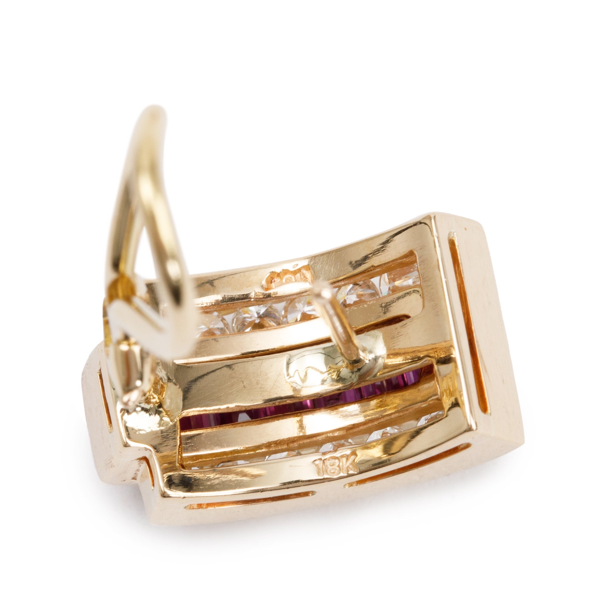18k Yellow Gold Ruby & Diamond Huggie Earrings