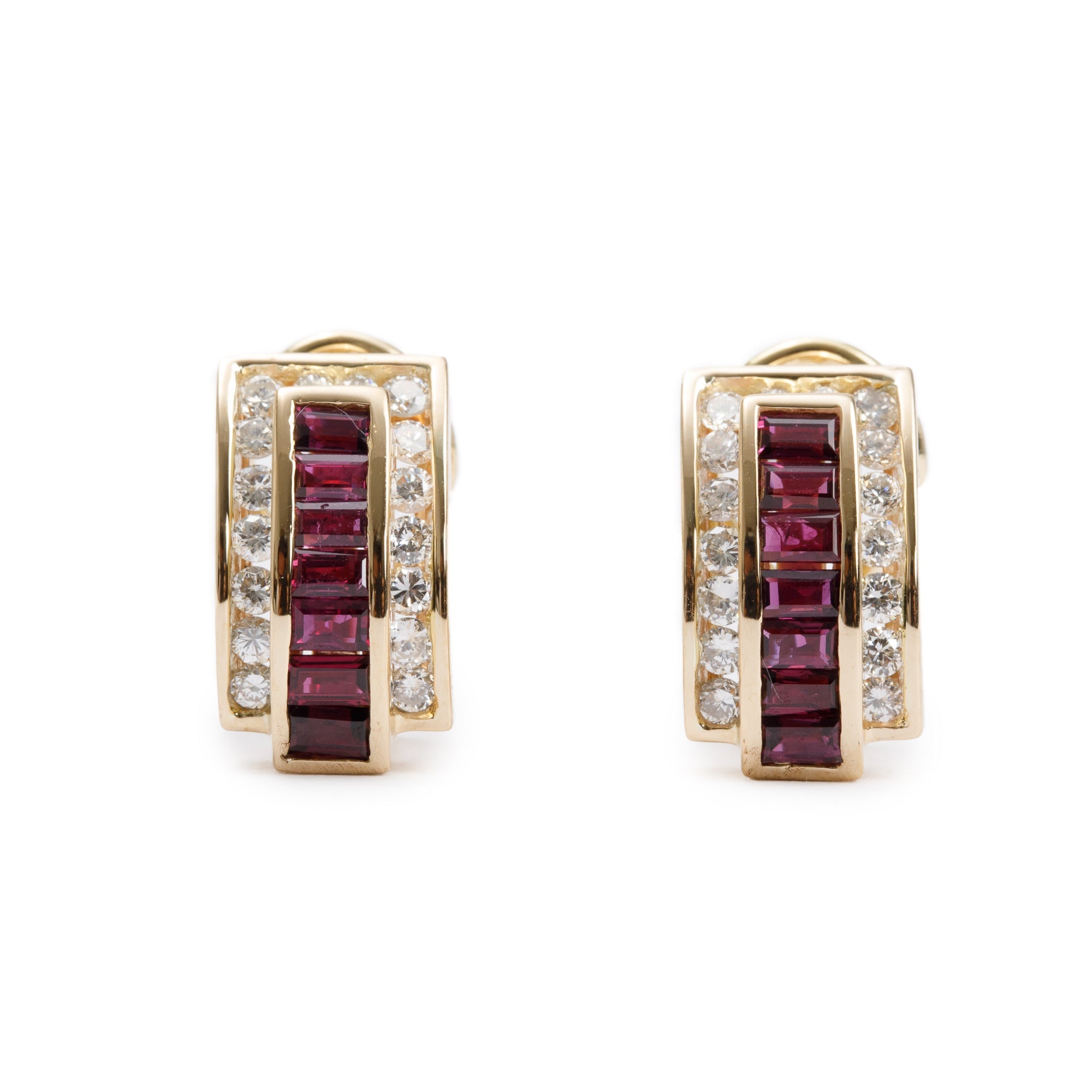 18k Yellow Gold Ruby & Diamond Huggie Earrings