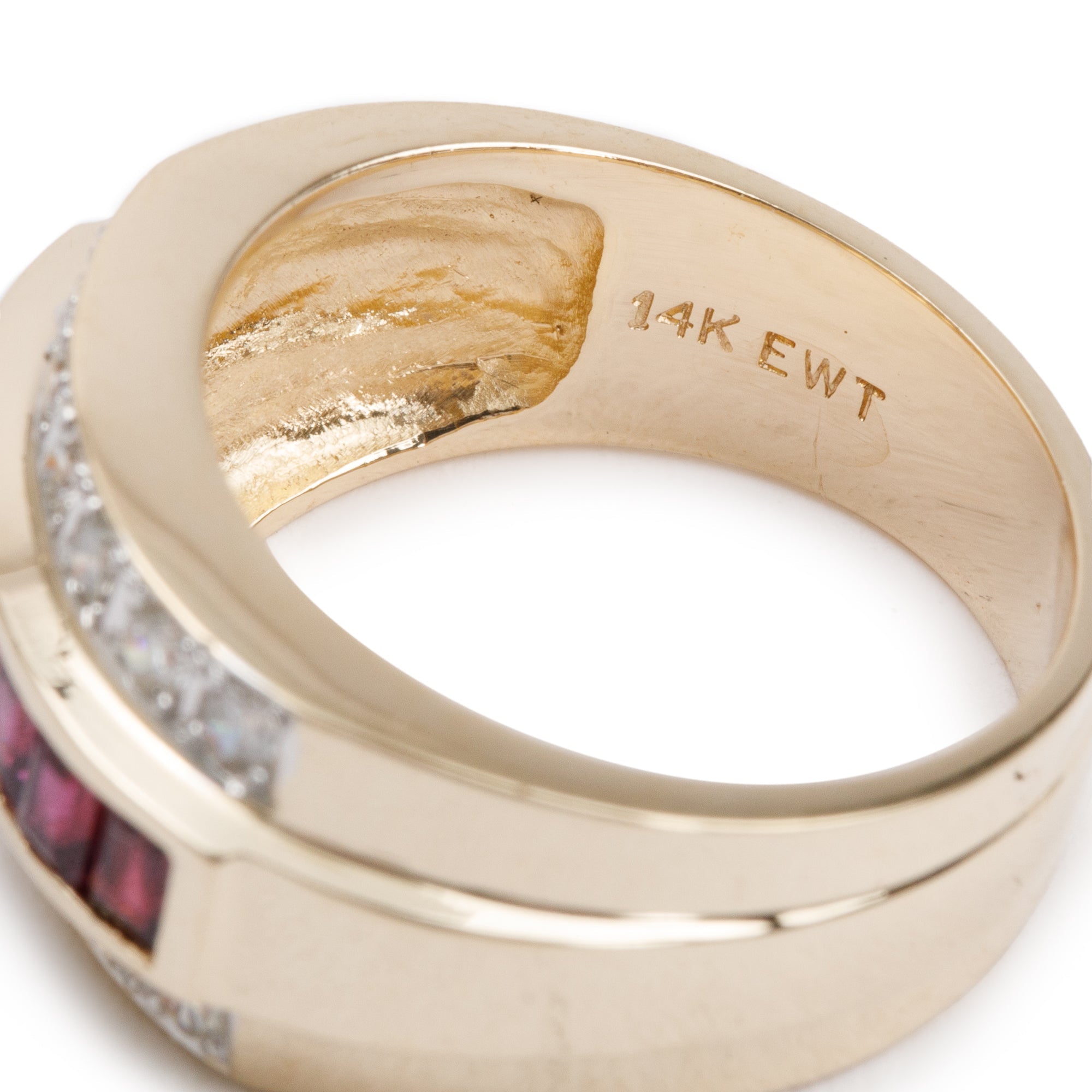 18k Yellow Gold Ruby and Diamond Cocktail Ring, Size 6