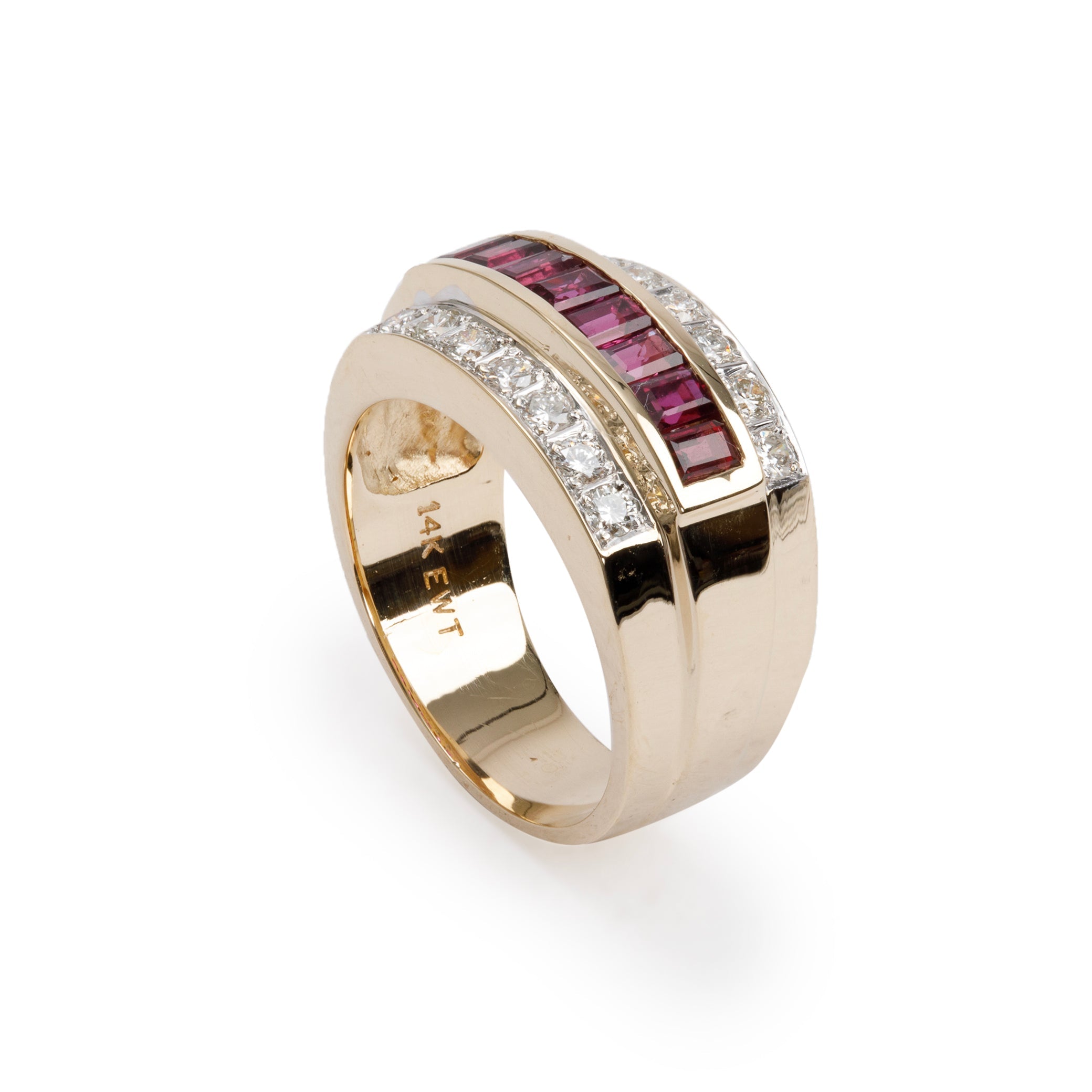 18k Yellow Gold Ruby and Diamond Cocktail Ring, Size 6