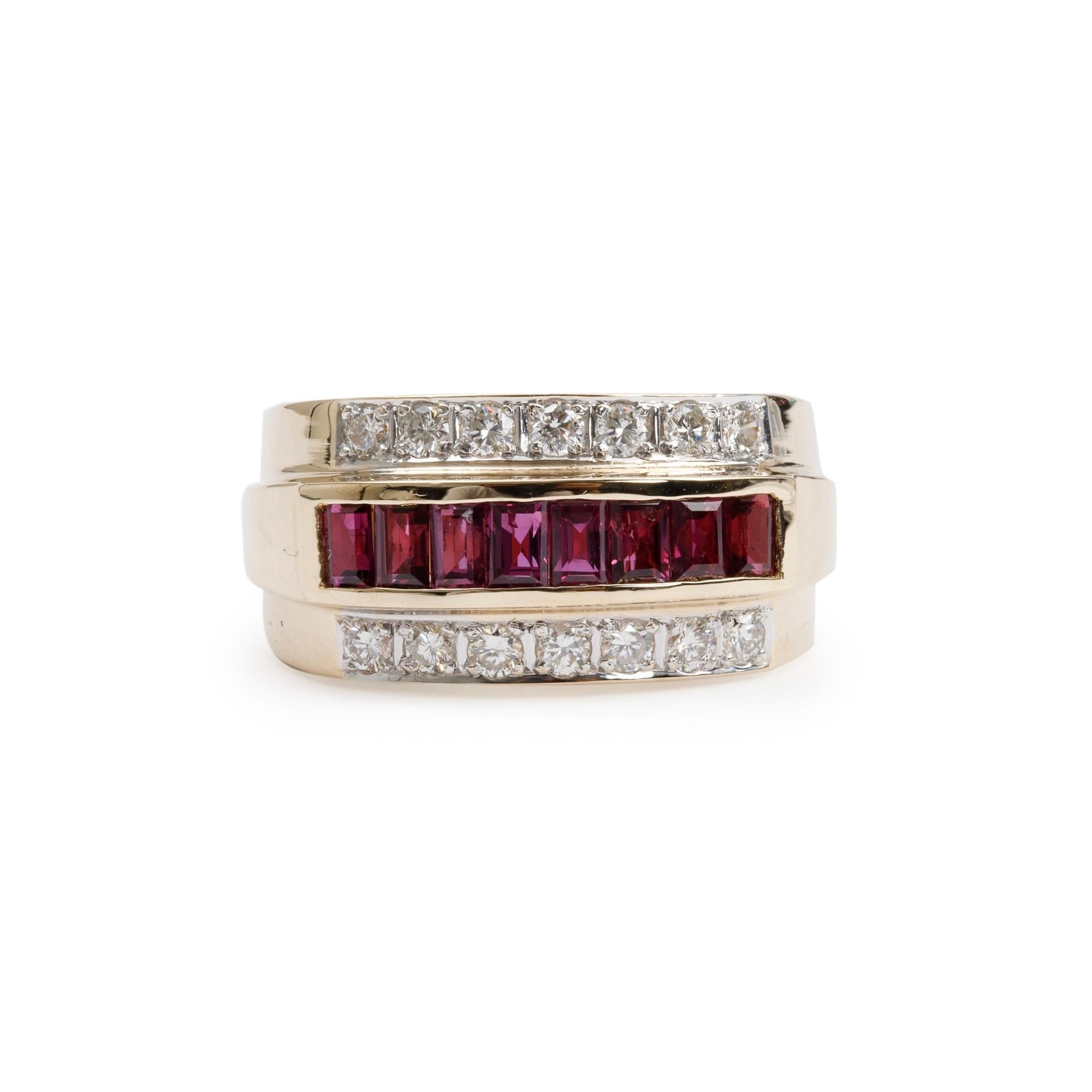 18k Yellow Gold Ruby and Diamond Cocktail Ring, Size 6
