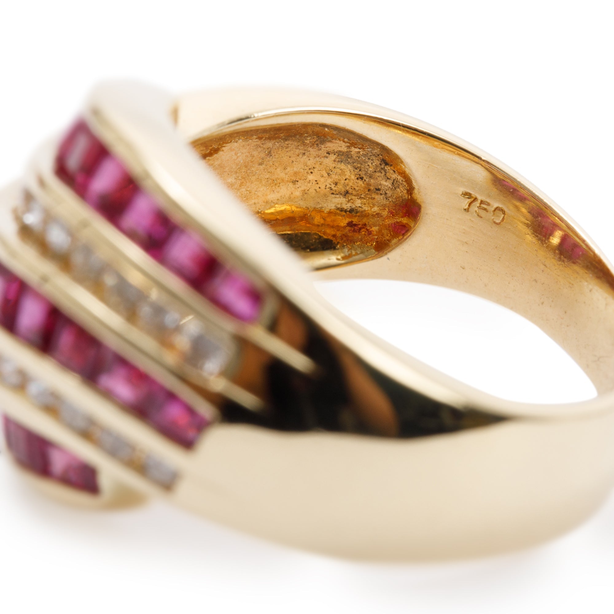 18k Yellow Gold Ruby and Diamond Cocktail Ring, Size 7