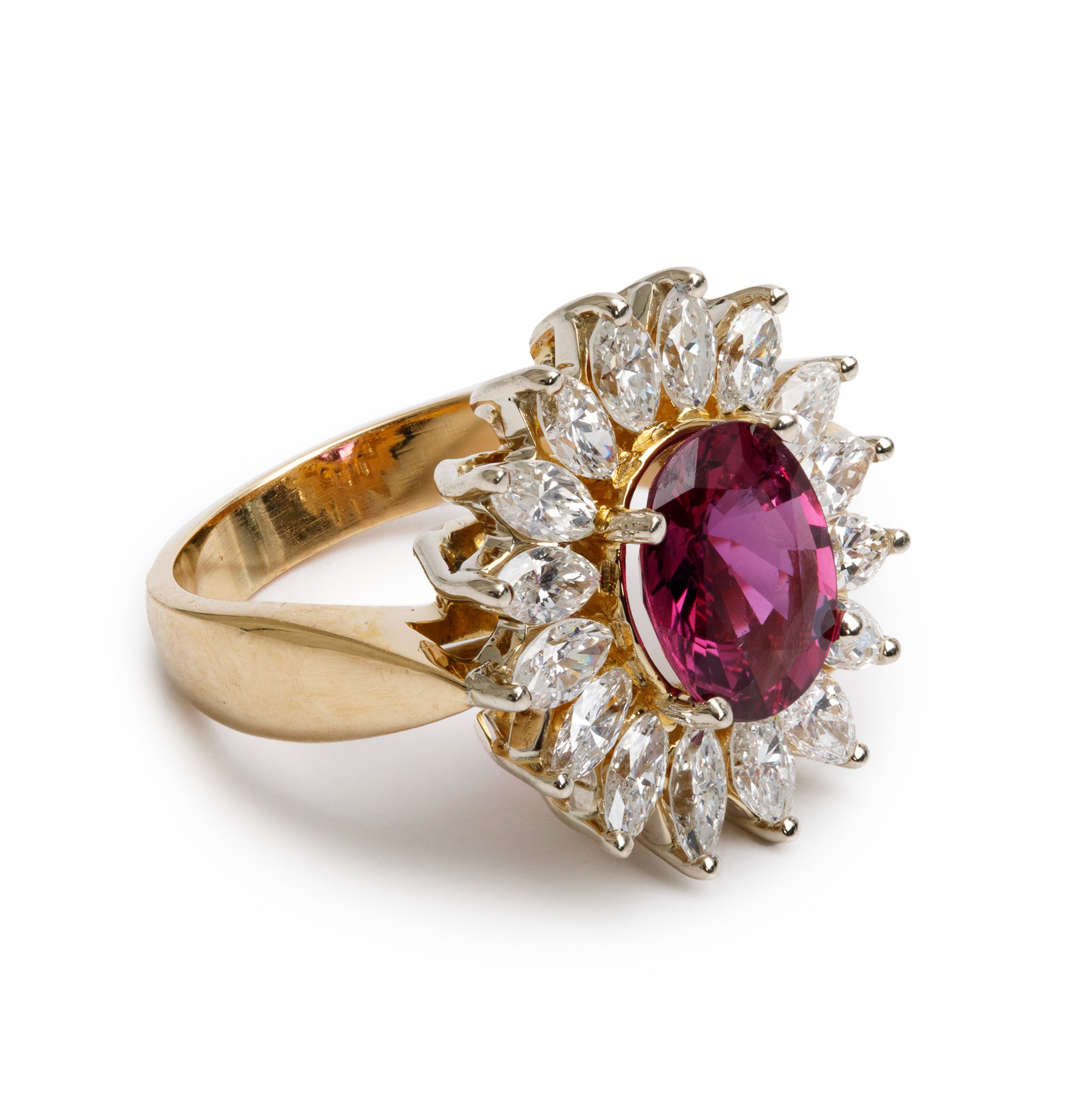 18k Yellow Gold Ruby and Diamond Ring, Size 7.5
