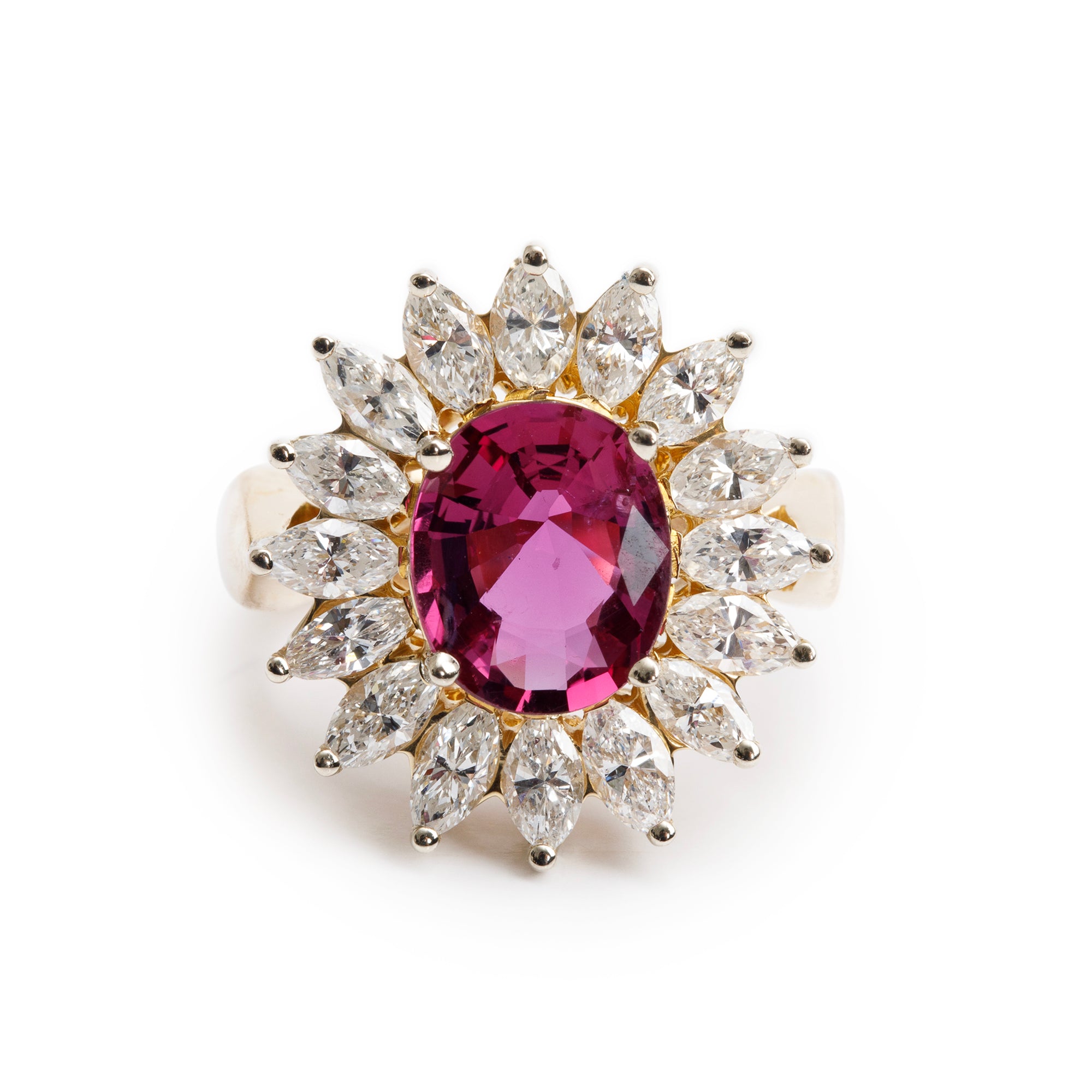 18k Yellow Gold Ruby and Diamond Ring, Size 7.5