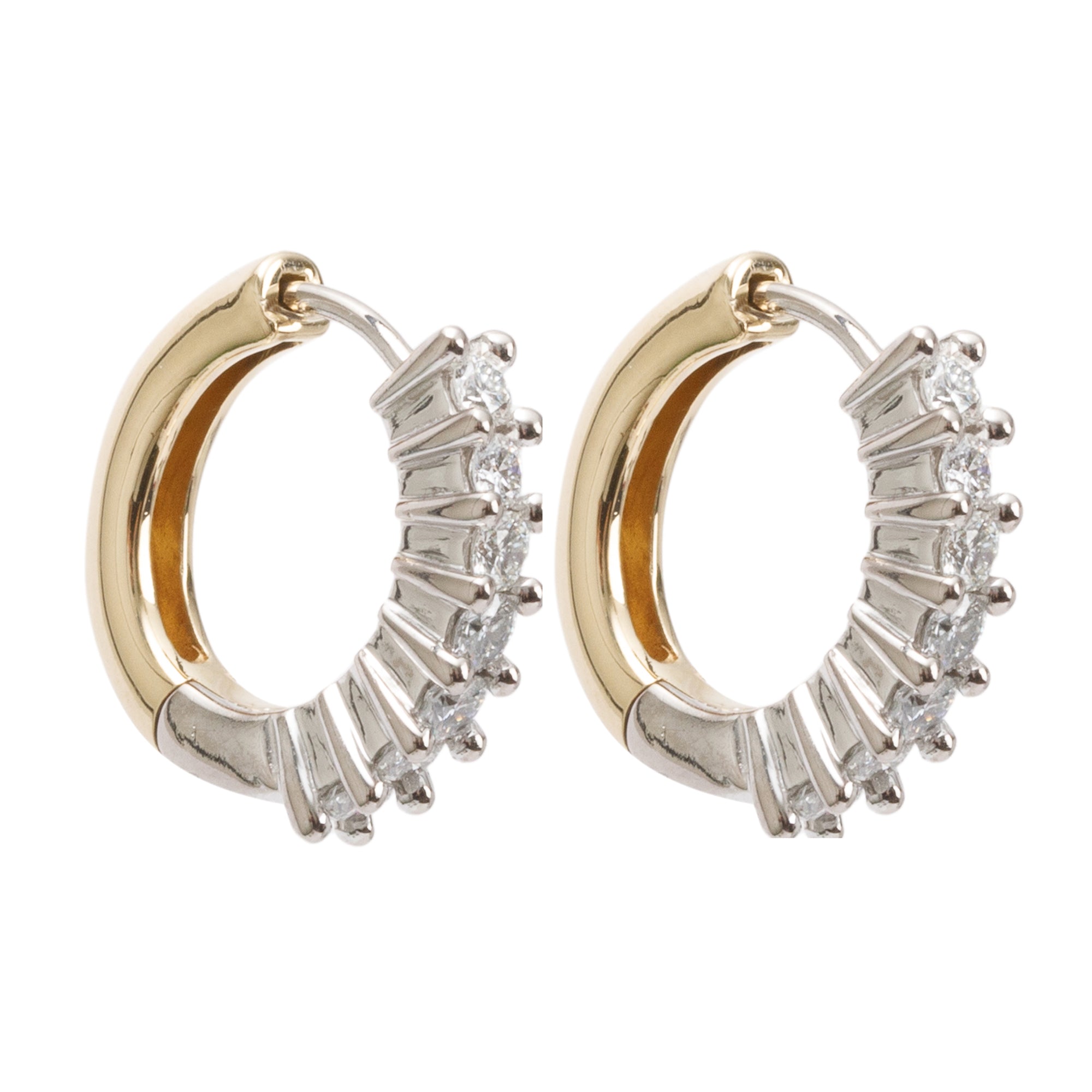 18k Yellow & White Gold 1.00 tcw. Diamond Huggie Earrings