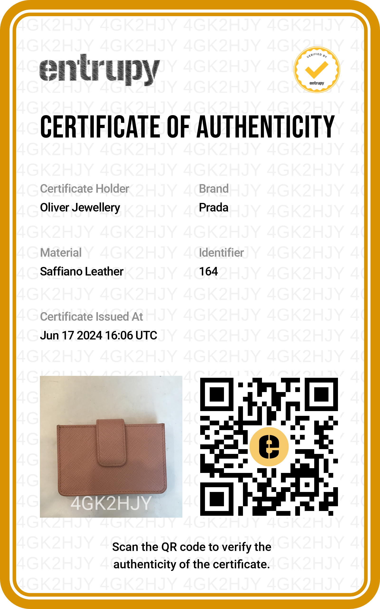 Prada Pink Saffiano Leather 5 Gusset Card Holder