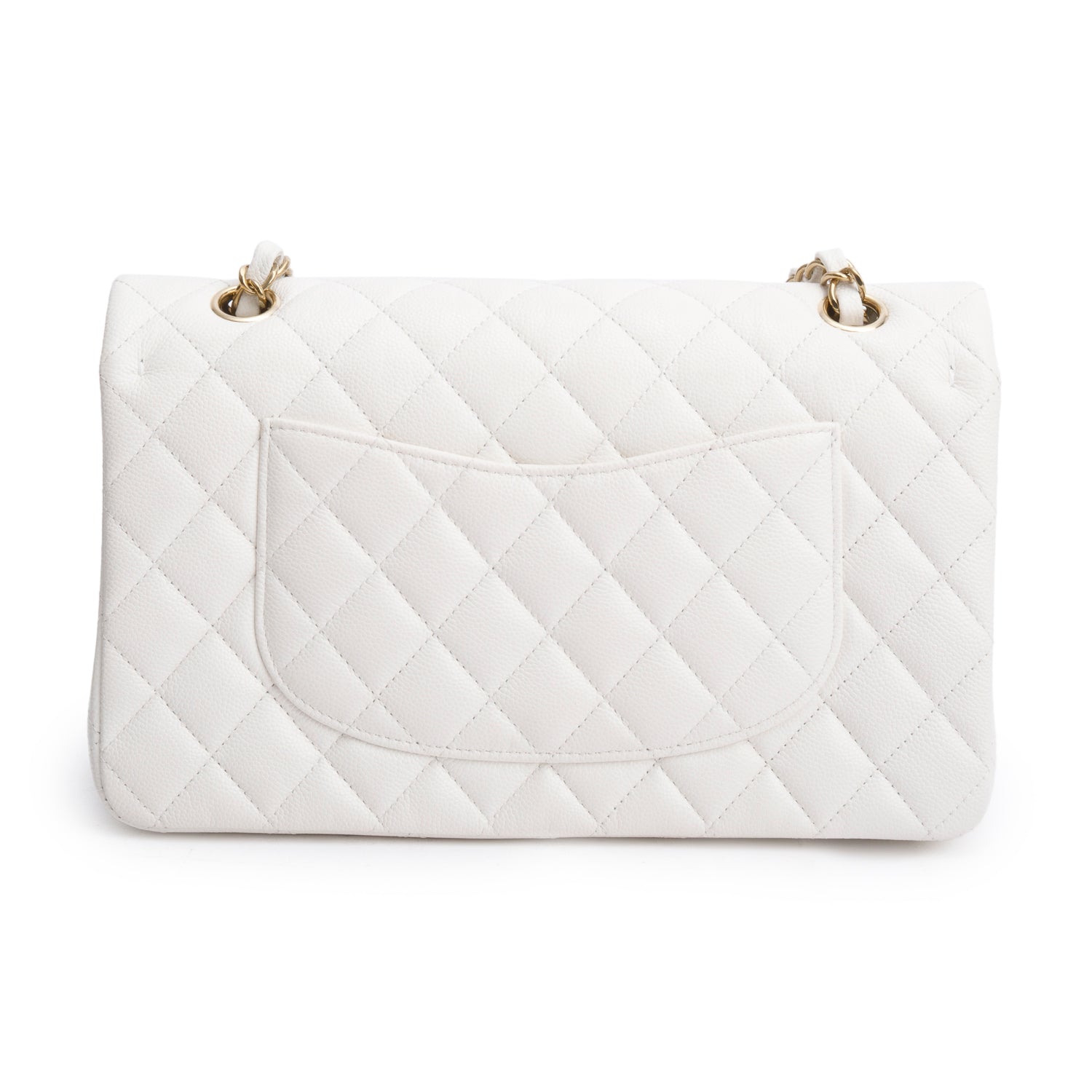 Chanel White Quilted Caviar Leather Classic Medium Double Flap Bag w/ Box