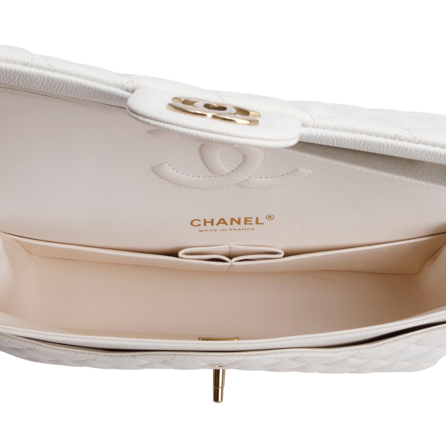 Chanel White Quilted Caviar Leather Classic Medium Double Flap Bag w/ Box