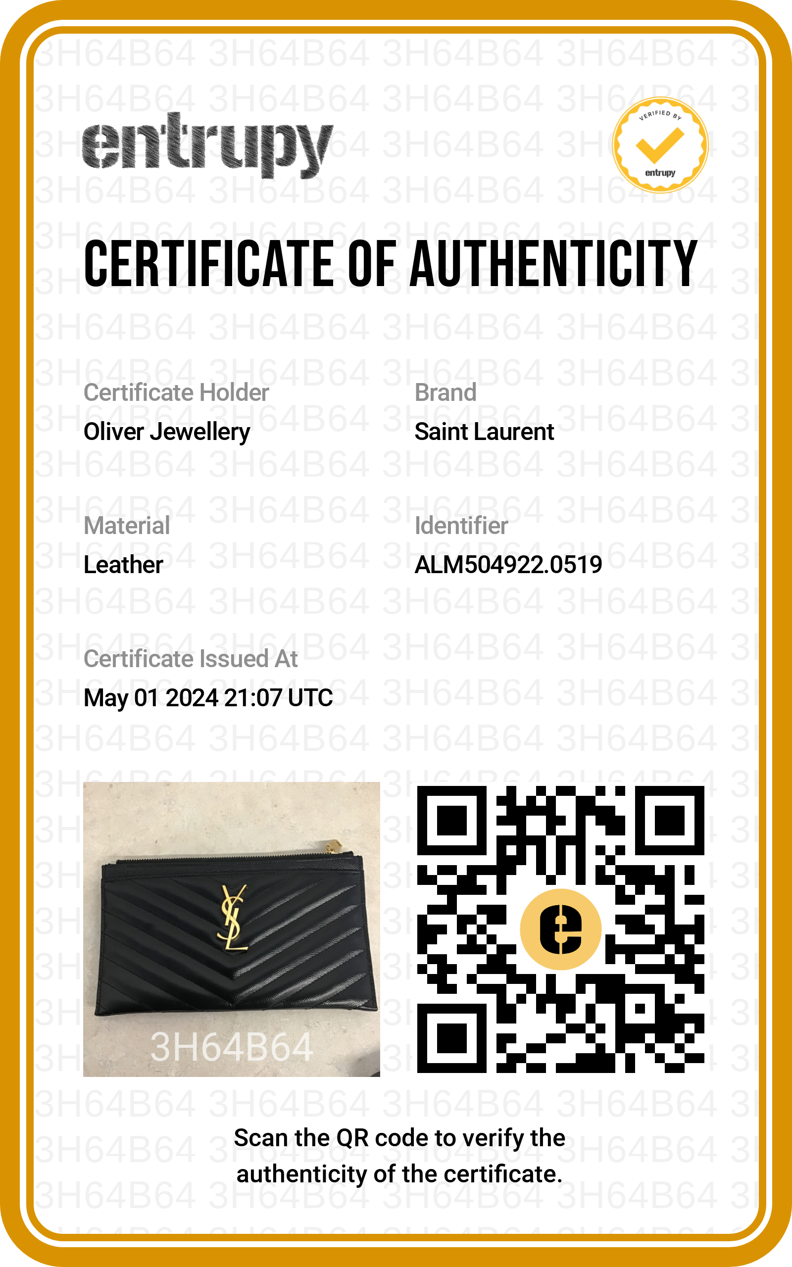 Saint Laurent Black Grain De Poudre Embossed Leather Cassandre Matelasse Zipped Pouch w/ Box