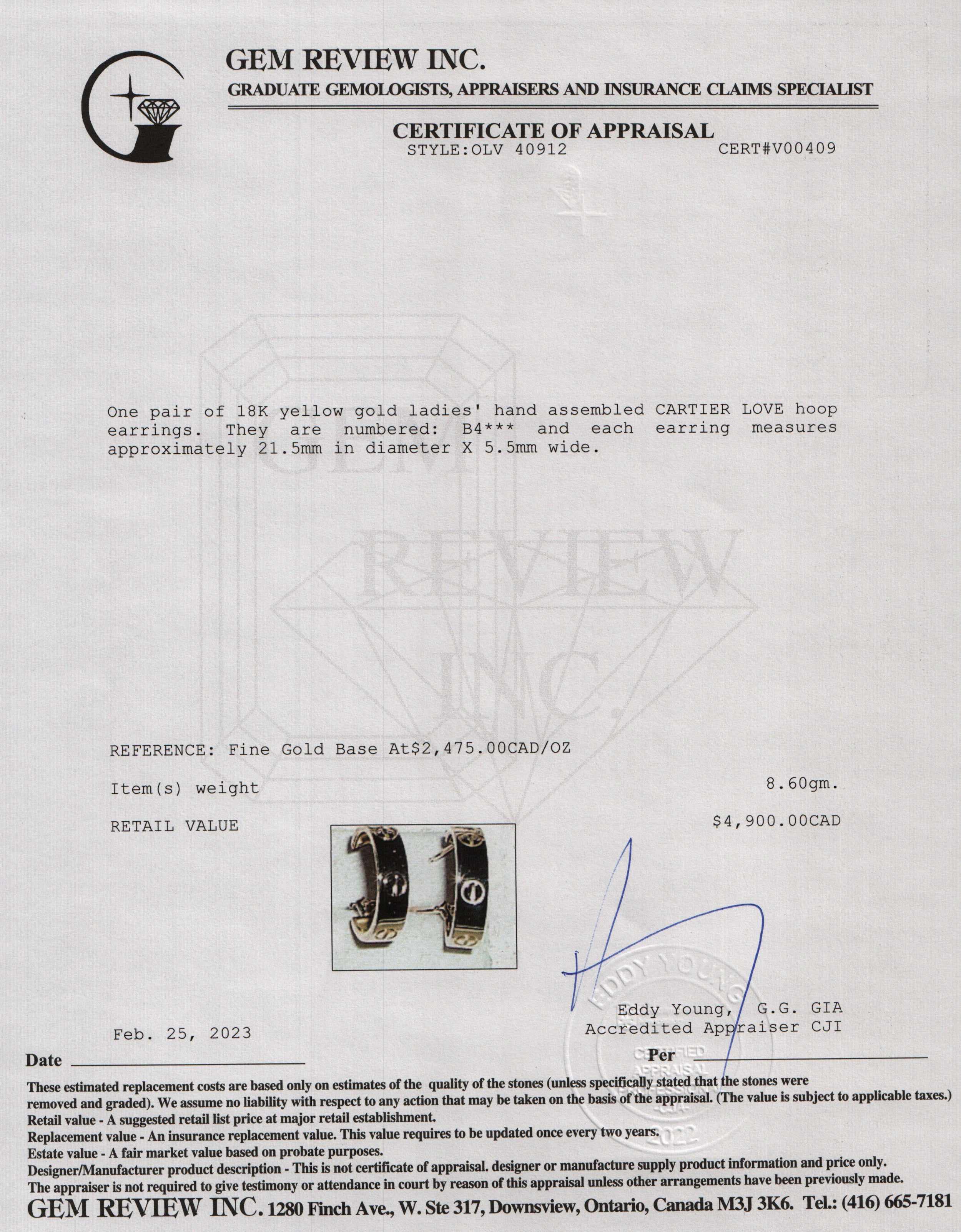 Cartier 18k Yellow Gold Vintage Love Hoop Earrings