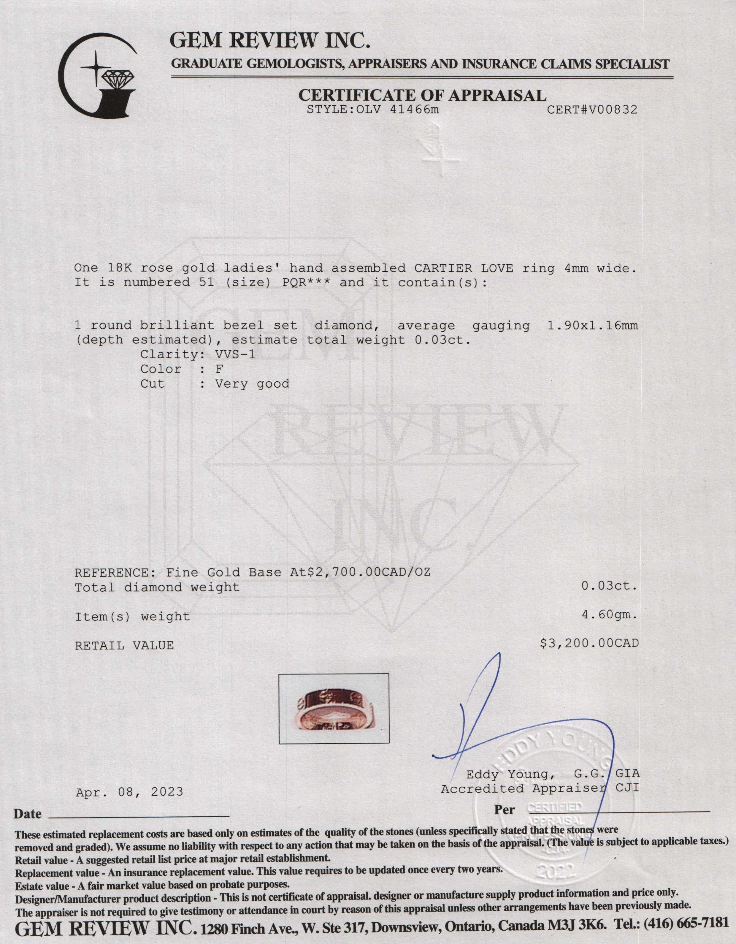 Cartier 18k Rose Gold 1 Diamond Love Wedding Band Ring w/ Box & Receipt