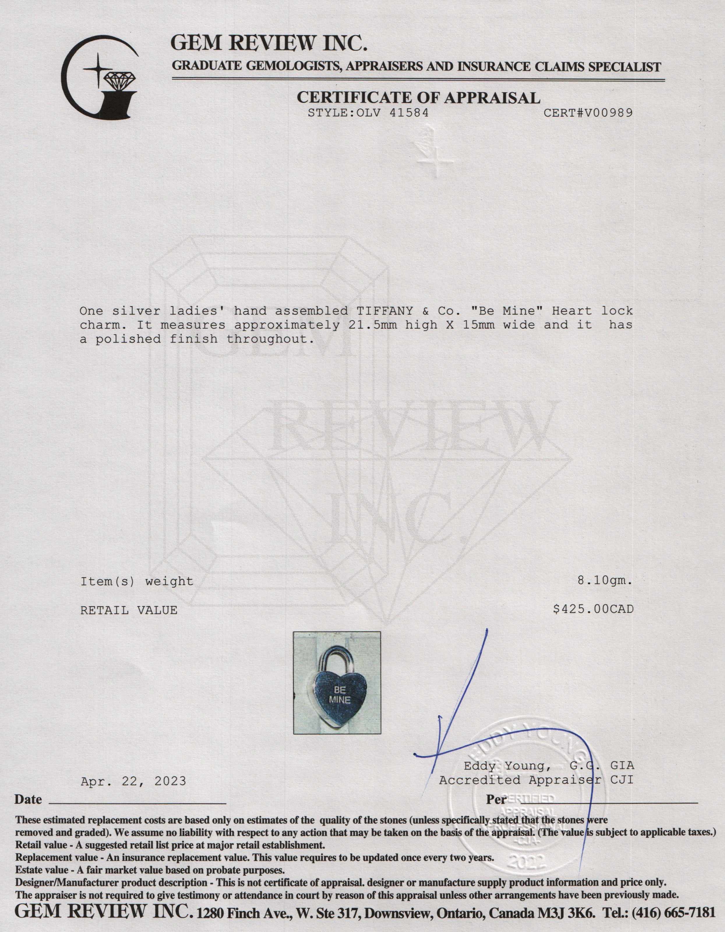 Tiffany & Co. 'Be Mine' Heart Lock Charm