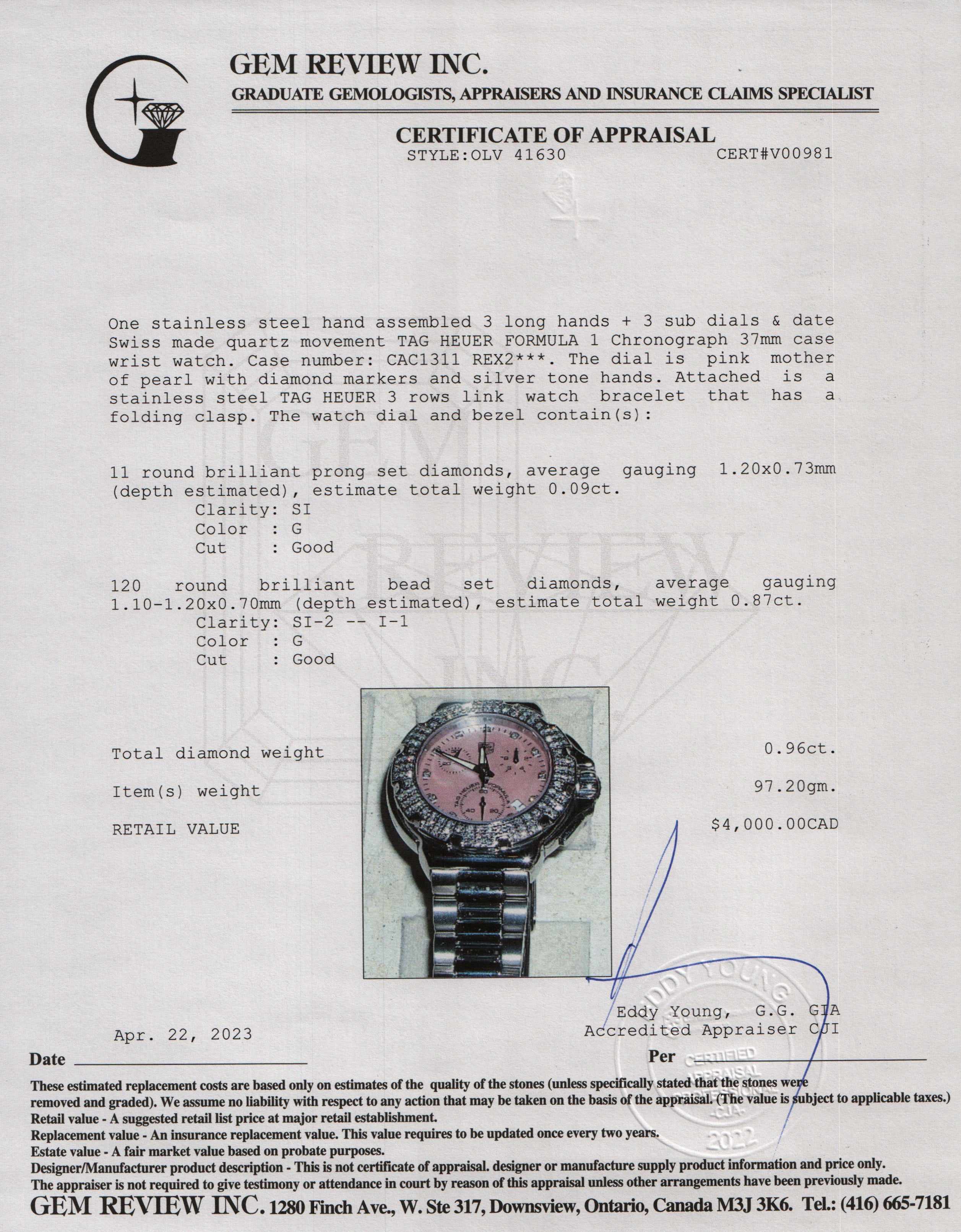 Tag Heuer Formula 1 Diamond Watch