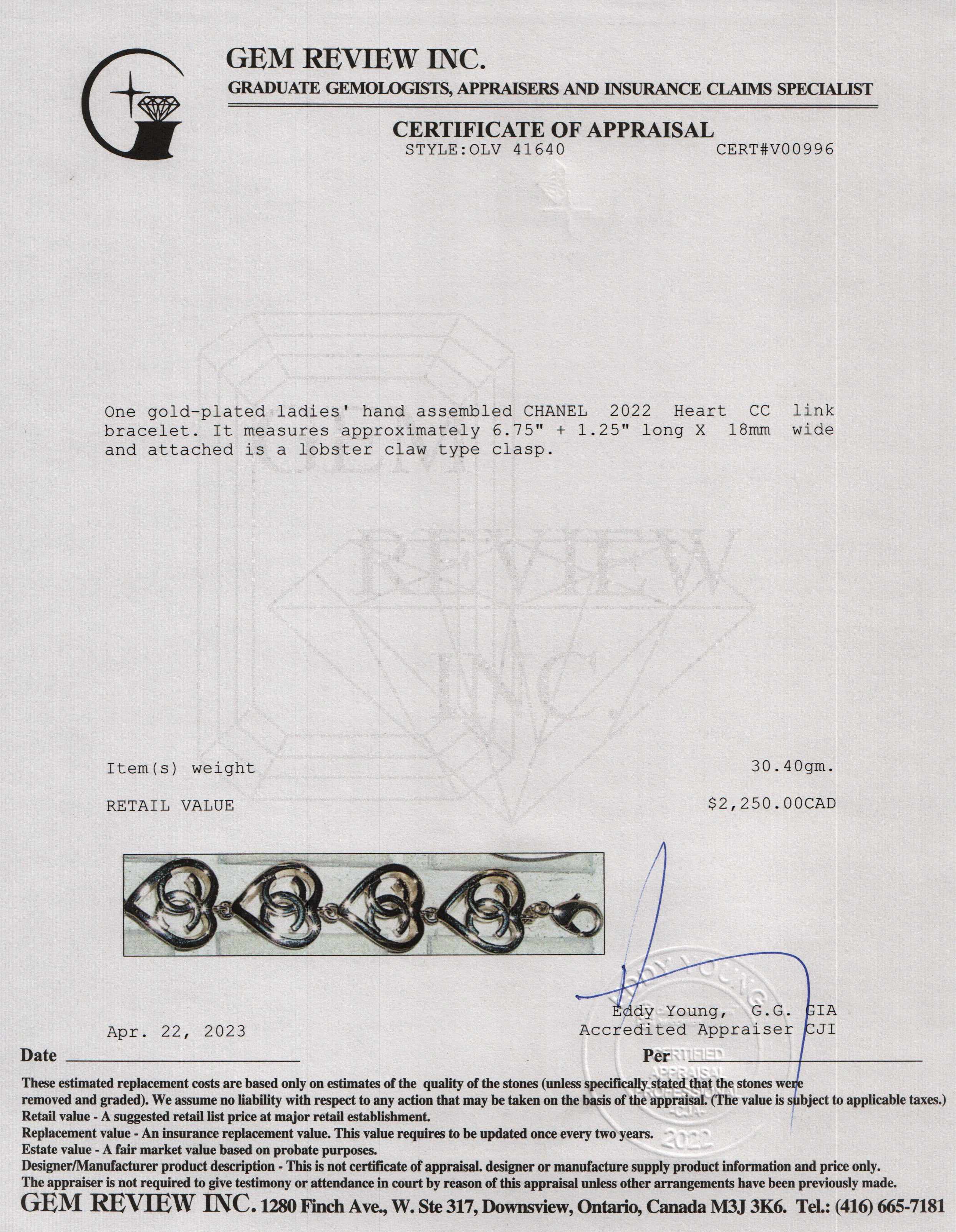 Chanel 2022 Heart CC Link Bracelet w/ Box