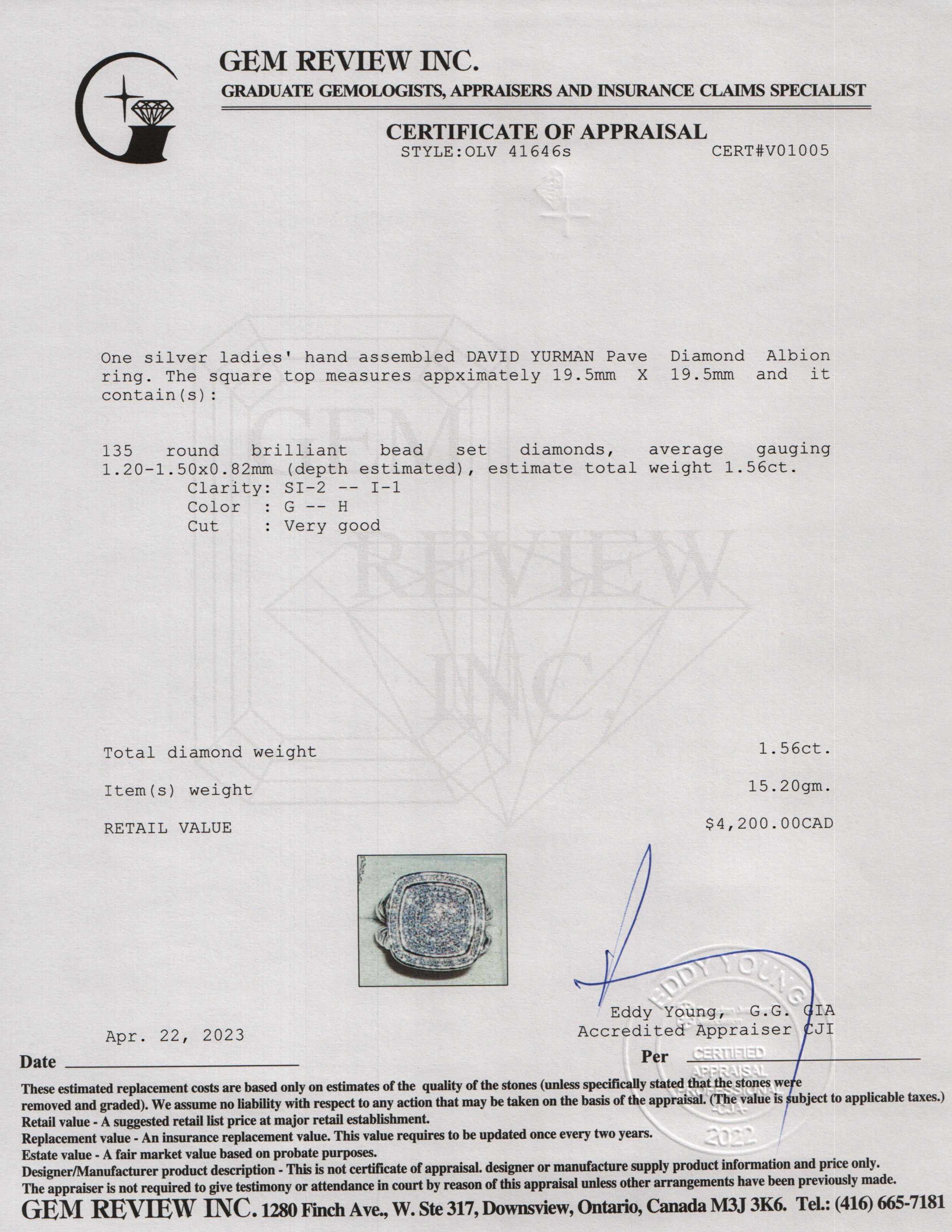 David Yurman Pave Diamond Albion Ring w/ Box