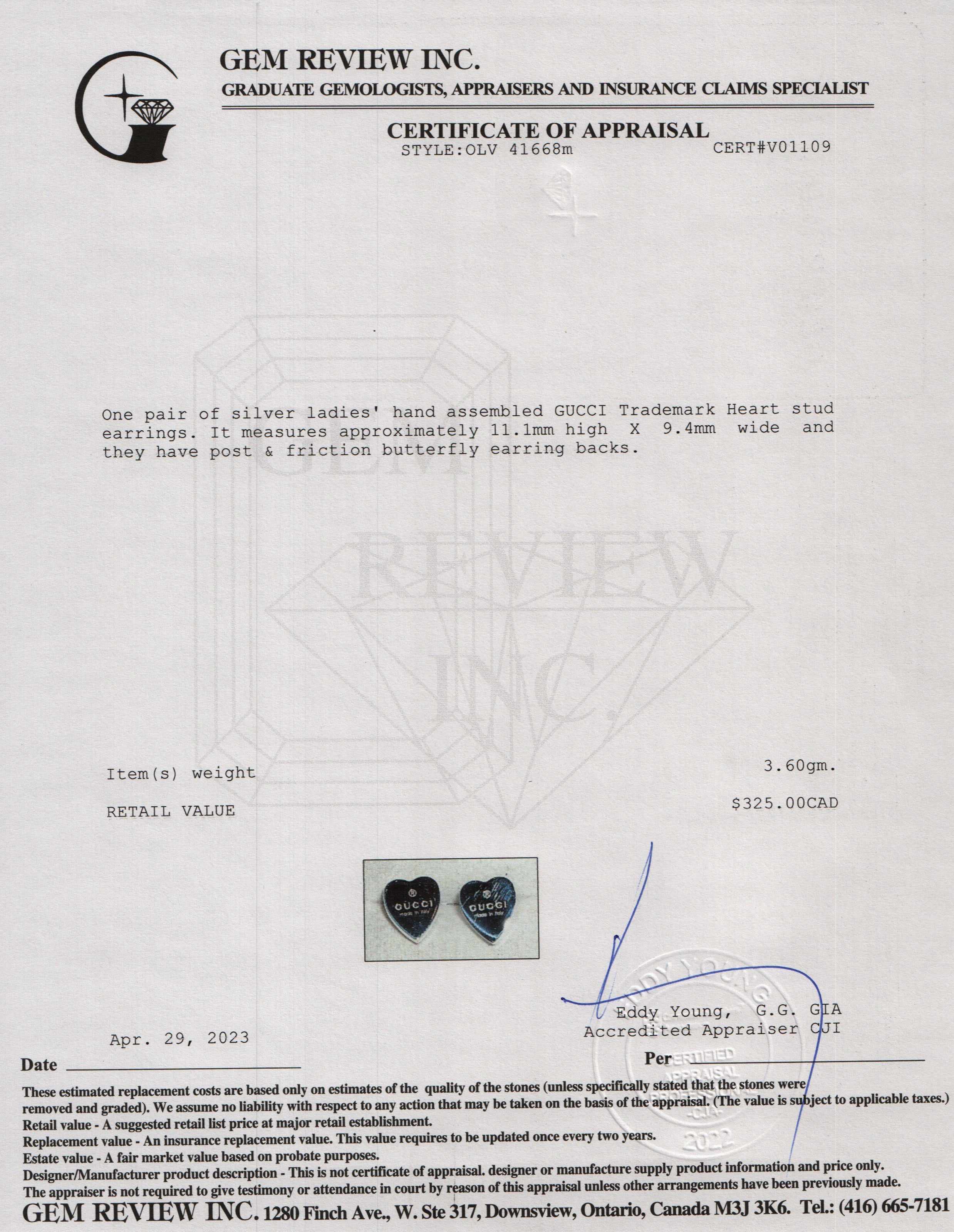 Gucci Trademark Heart Stud Earrings w/ Box