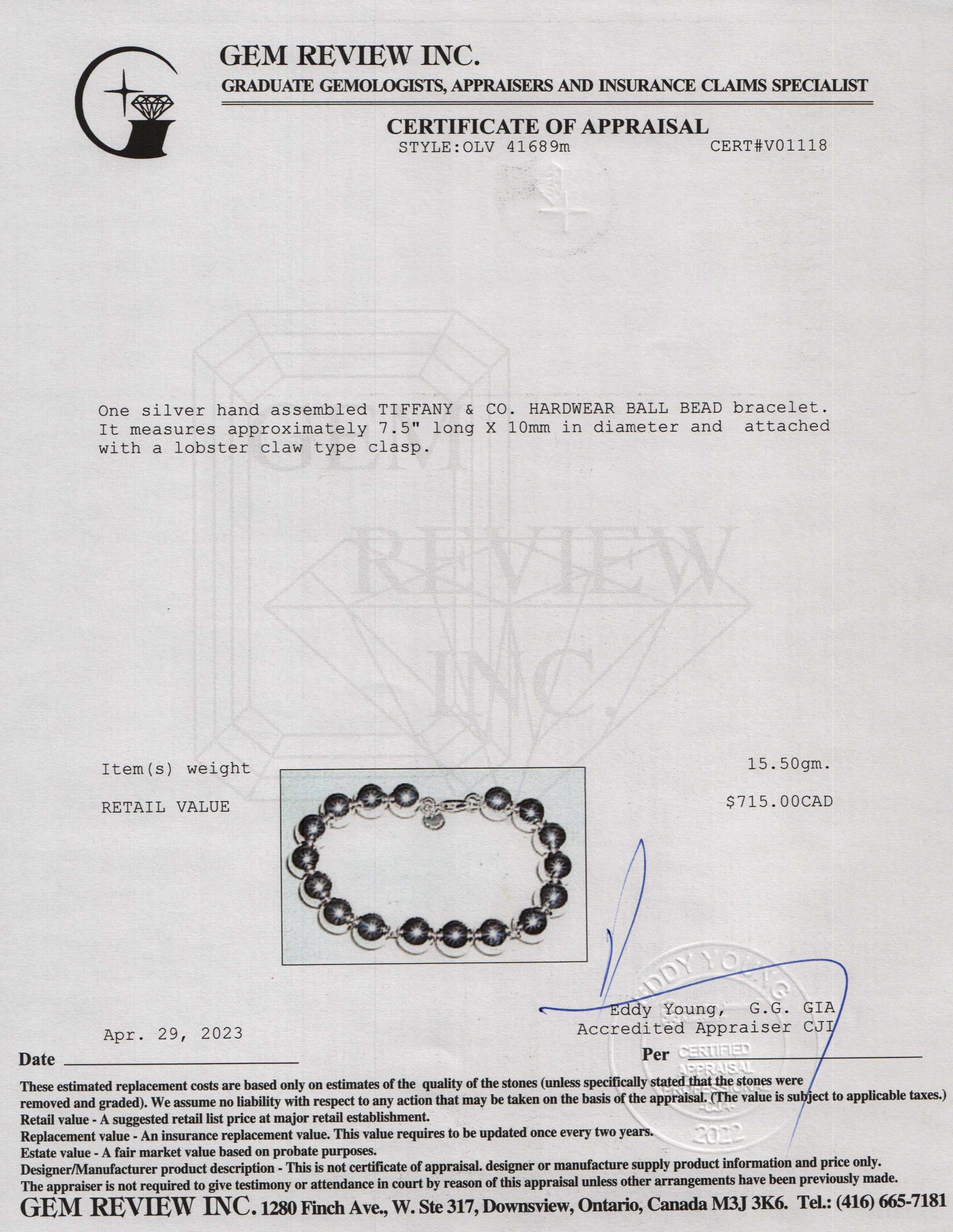 Tiffany & Co. Sterling Silver 10 MM HardWear Ball Bracelet