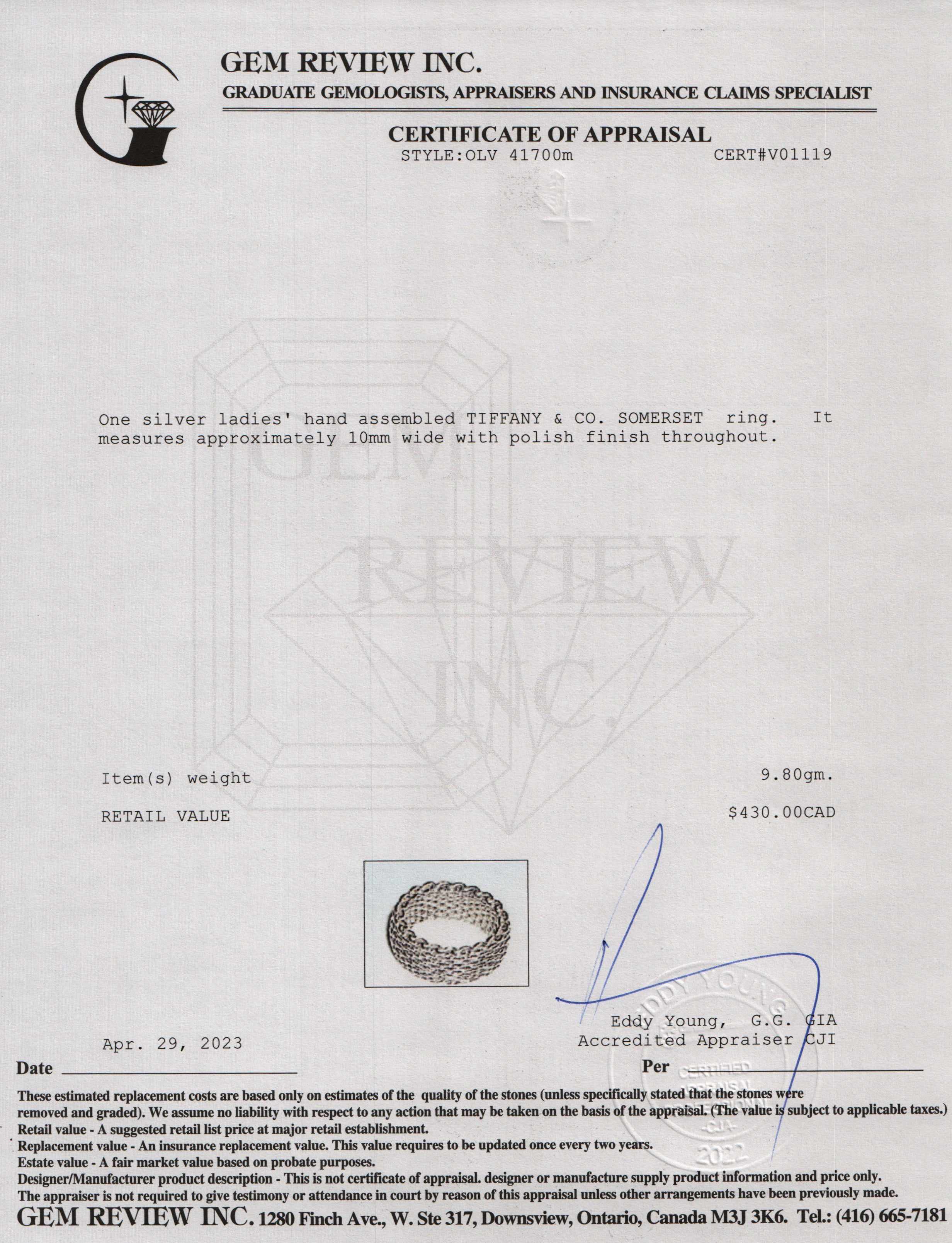 Tiffany & Co. Sterling Silver Somerset Mesh Ring