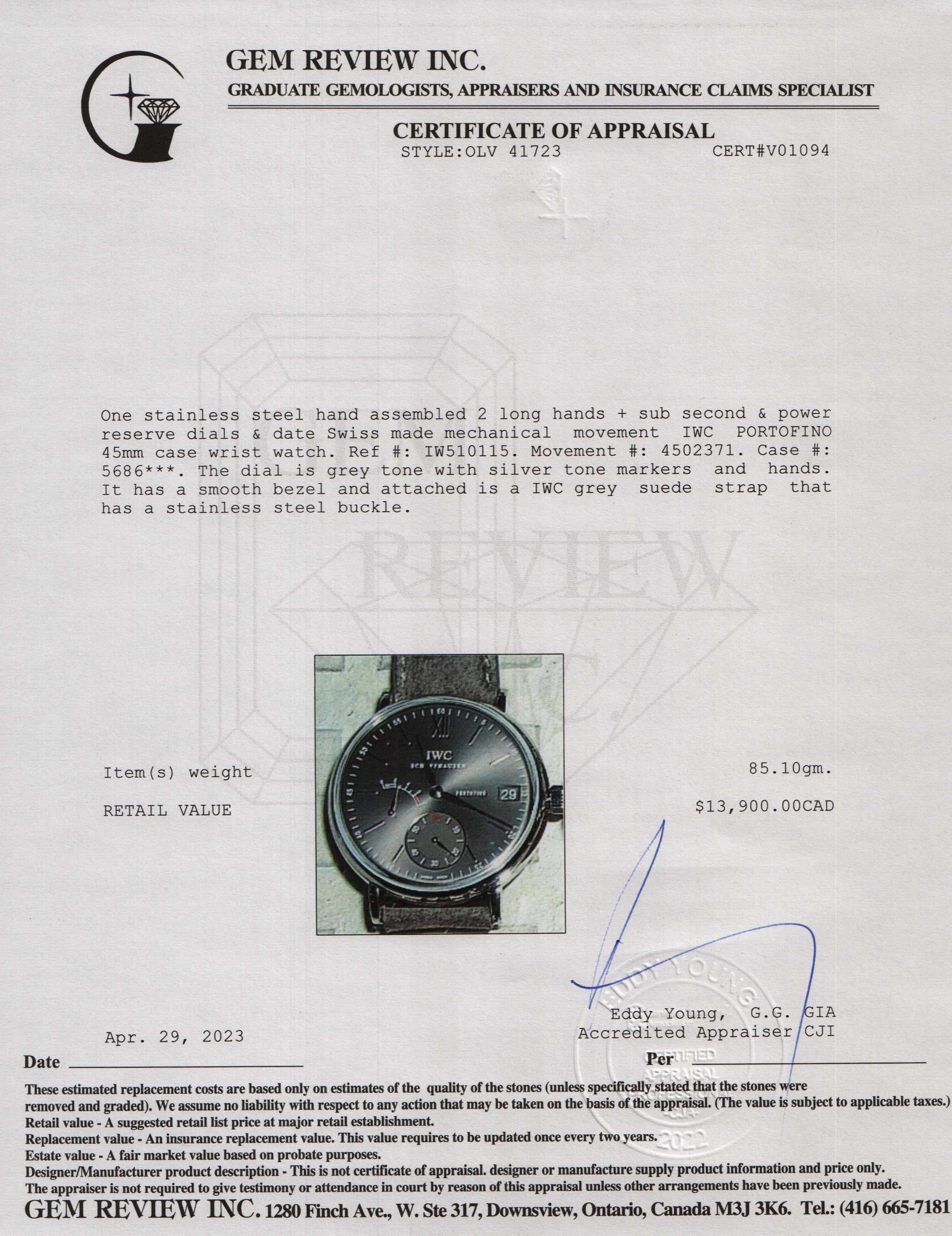 IWC Portofino Hand-Wound Eight Days Watch w/ Box