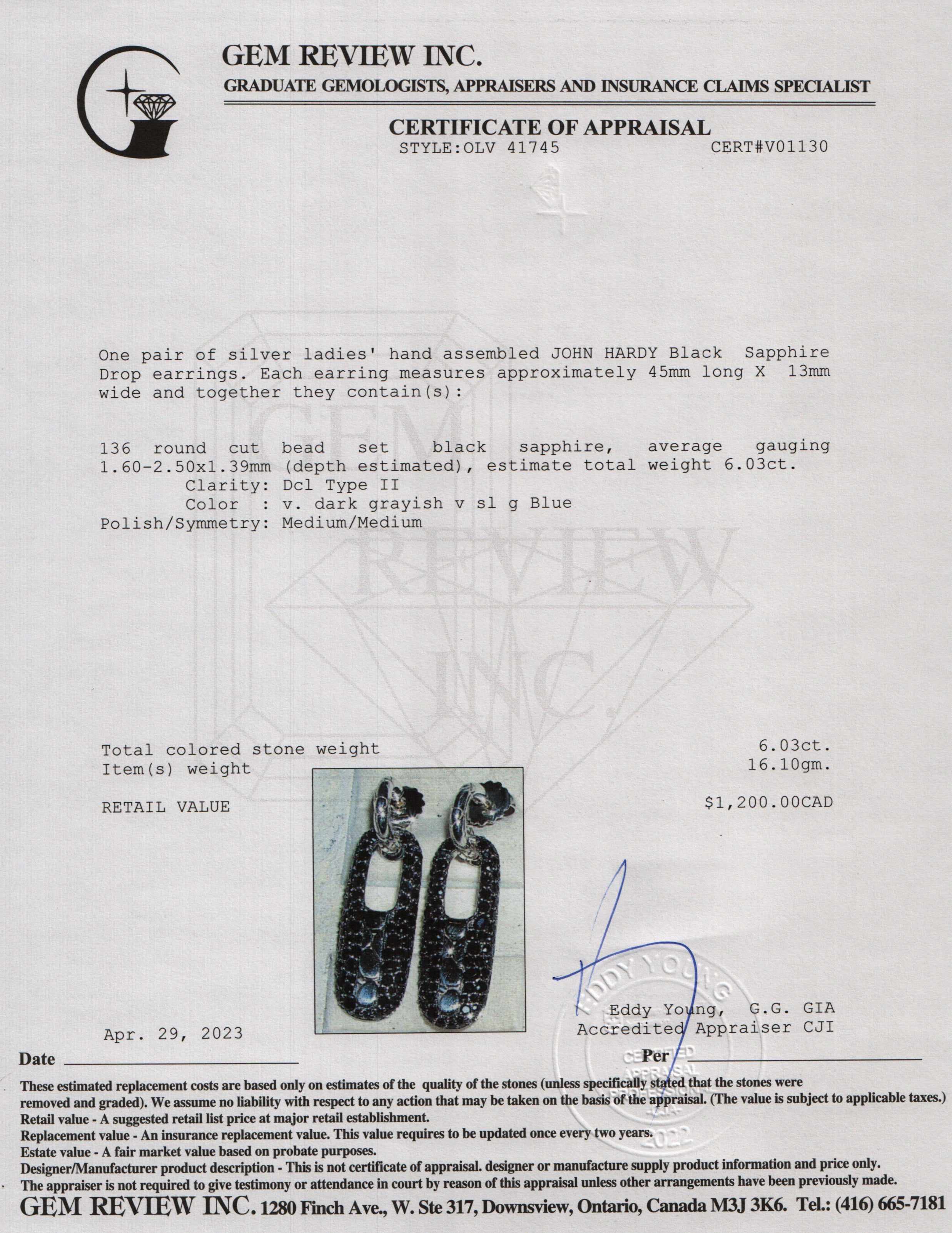 John Hardy Black Sapphire Drop Earrings