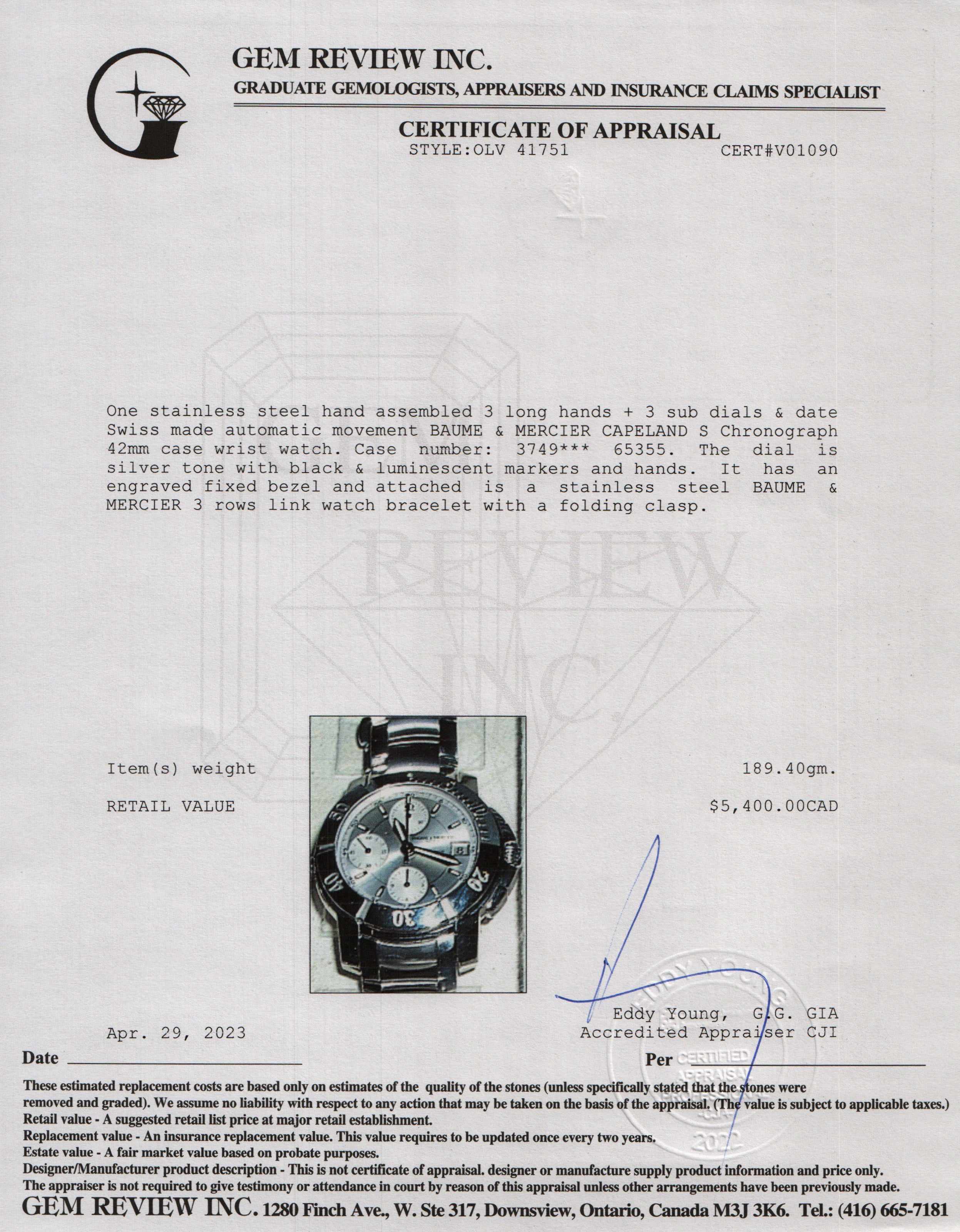 Baume & Mercier Capeland S 41 mm Automatic Watch