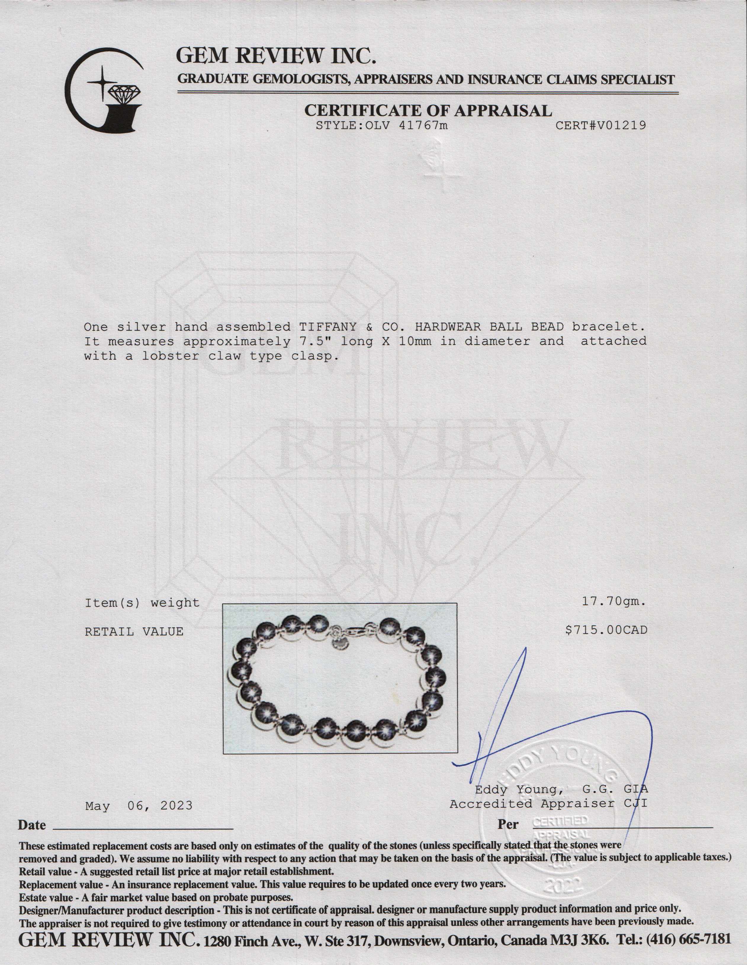 Tiffany & Co. Sterling Silver 10 MM HardWear Ball Bracelet