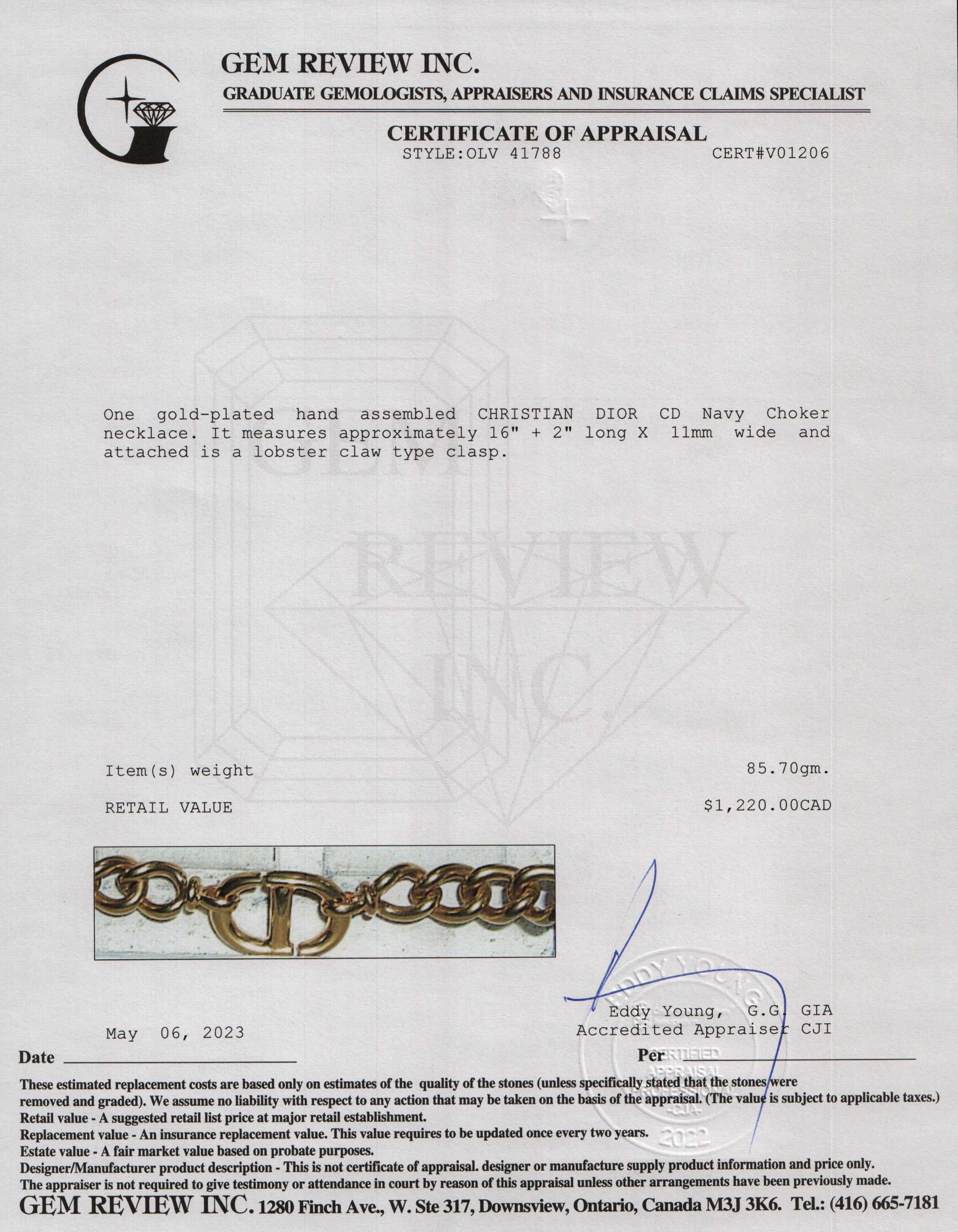 Christian Dior CD Navy Choker Necklace w/ Box