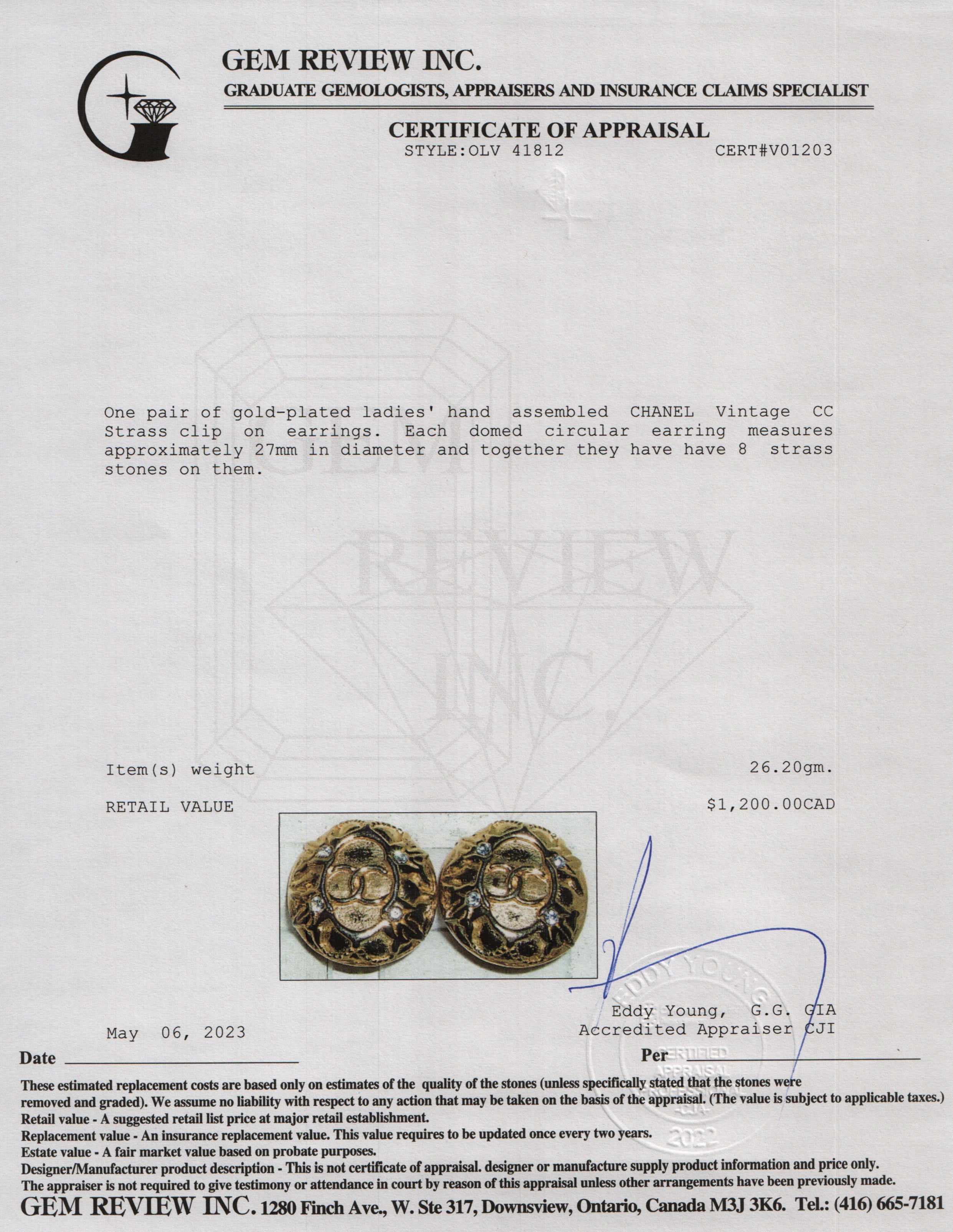 Chanel Vintage CC Strass Clip-On Earrings w/ Box