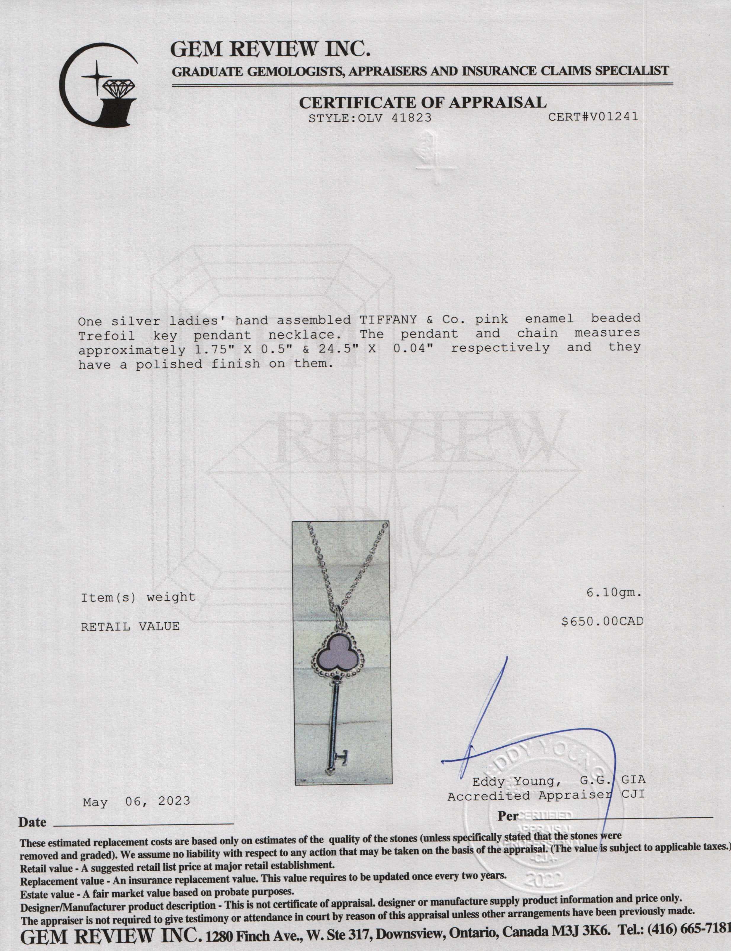 Tiffany & Co. Pink Enamel Beaded Trefoil Key Pendant Necklace