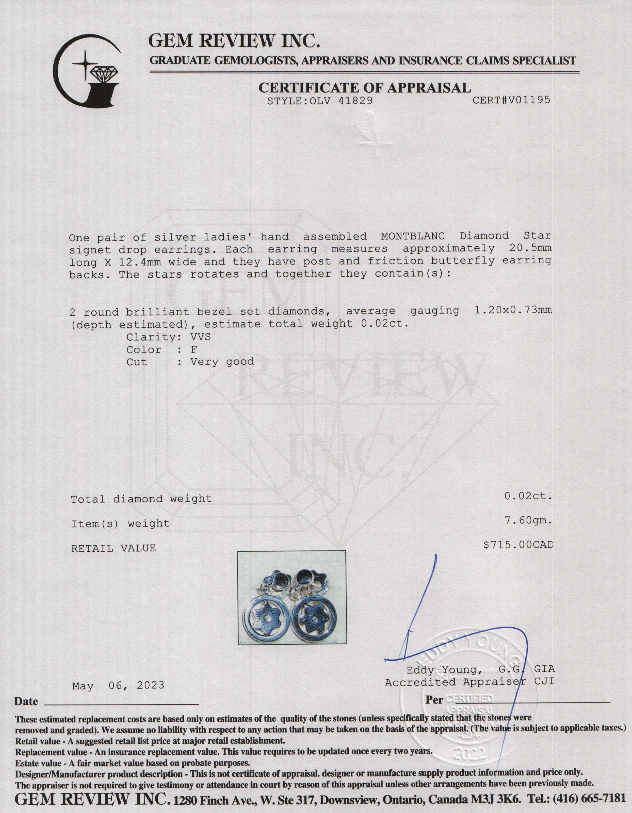 Montblanc Diamond Star Signet Drop Earrings