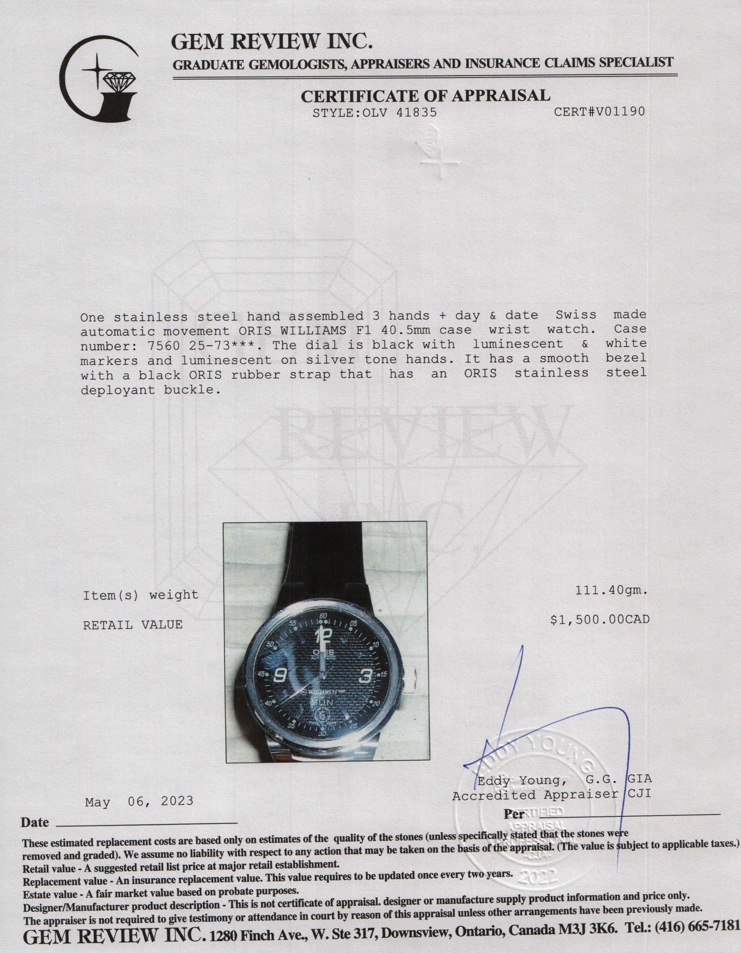 Oris Williams F1 Day-Date Automatic Watch