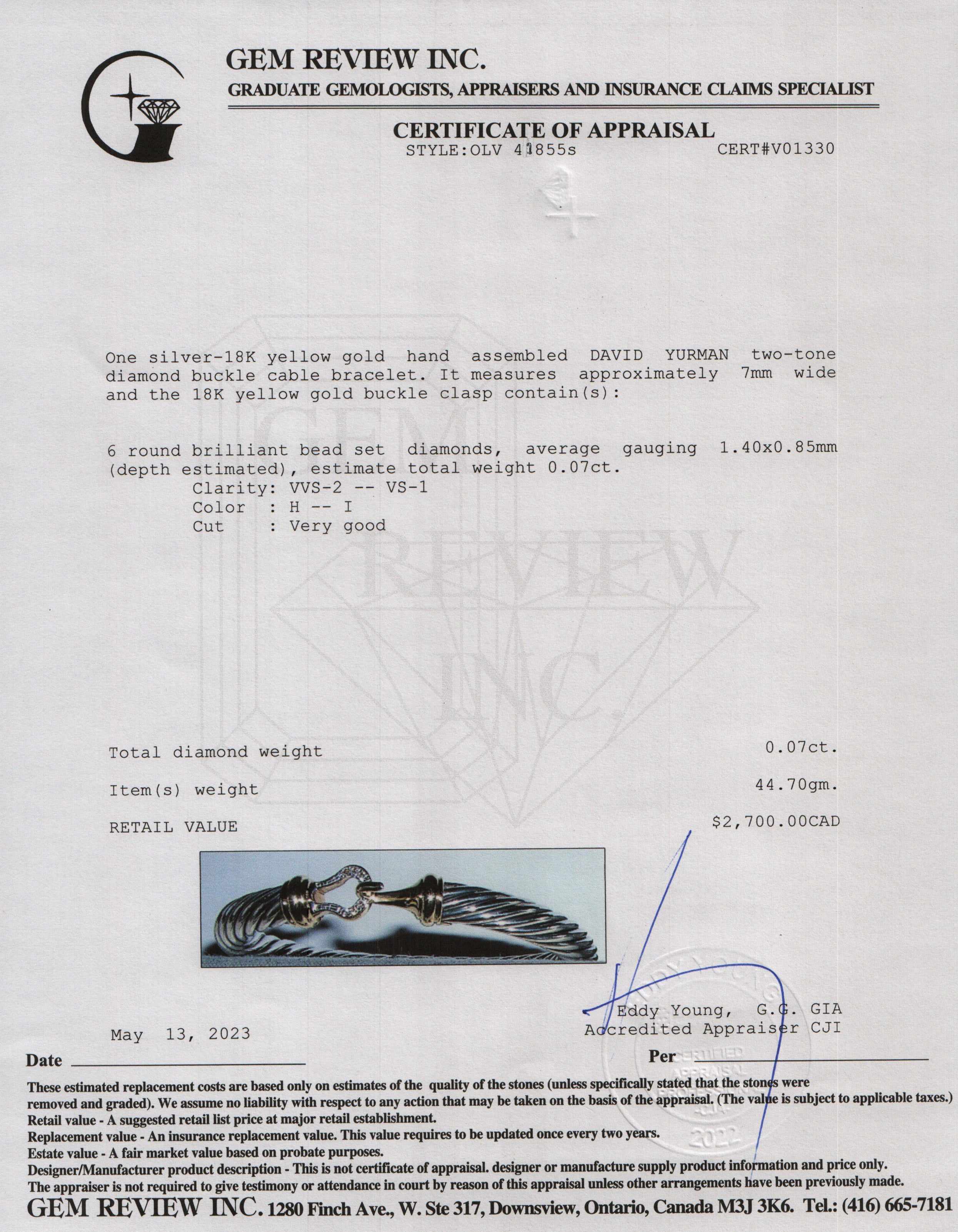 David Yurman Two-Tone Diamond Buckle Cable Bracelet