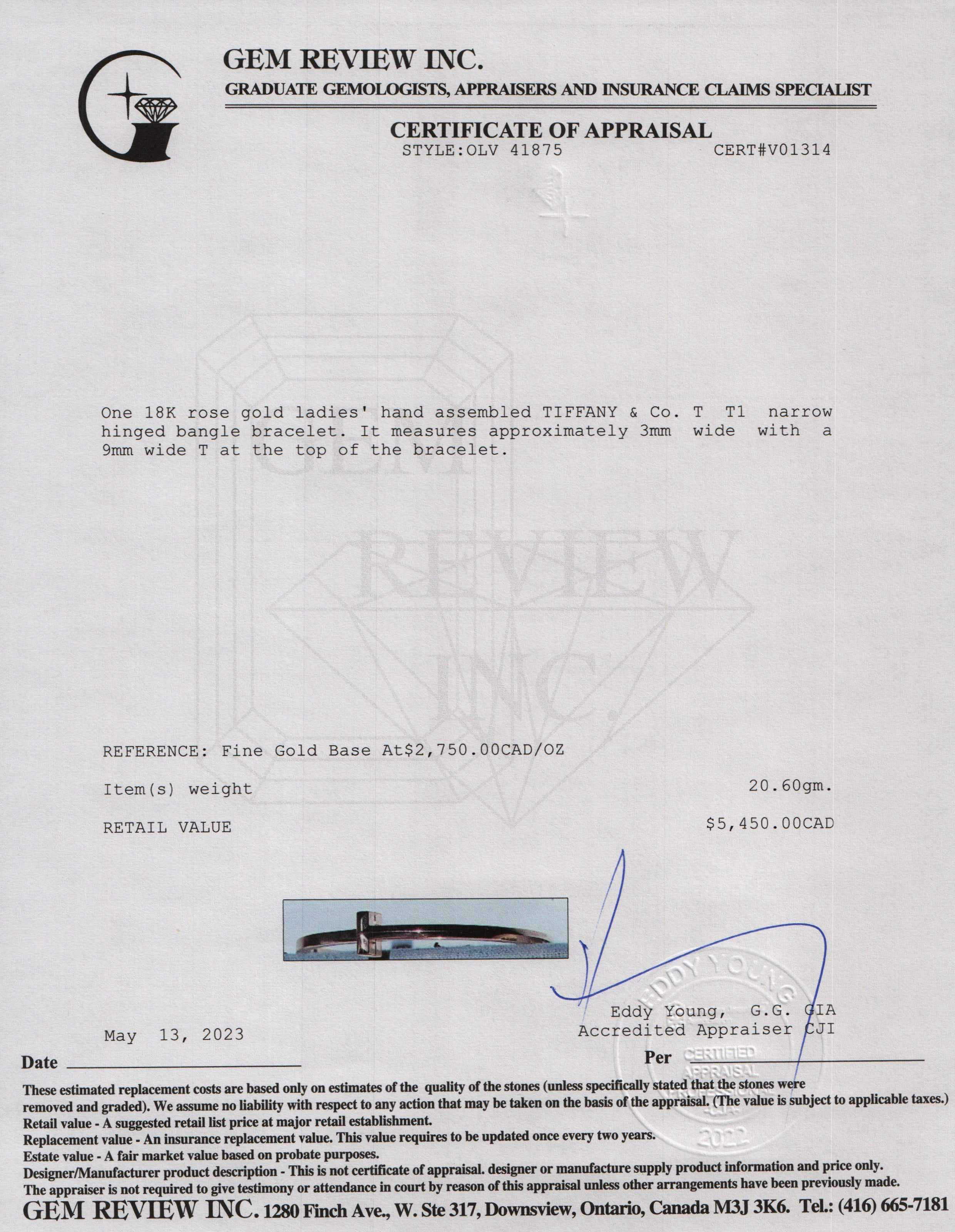 Tiffany & Co. 18k Rose Gold T1 Narrow Hinged Bangle Bracelet w/ Box