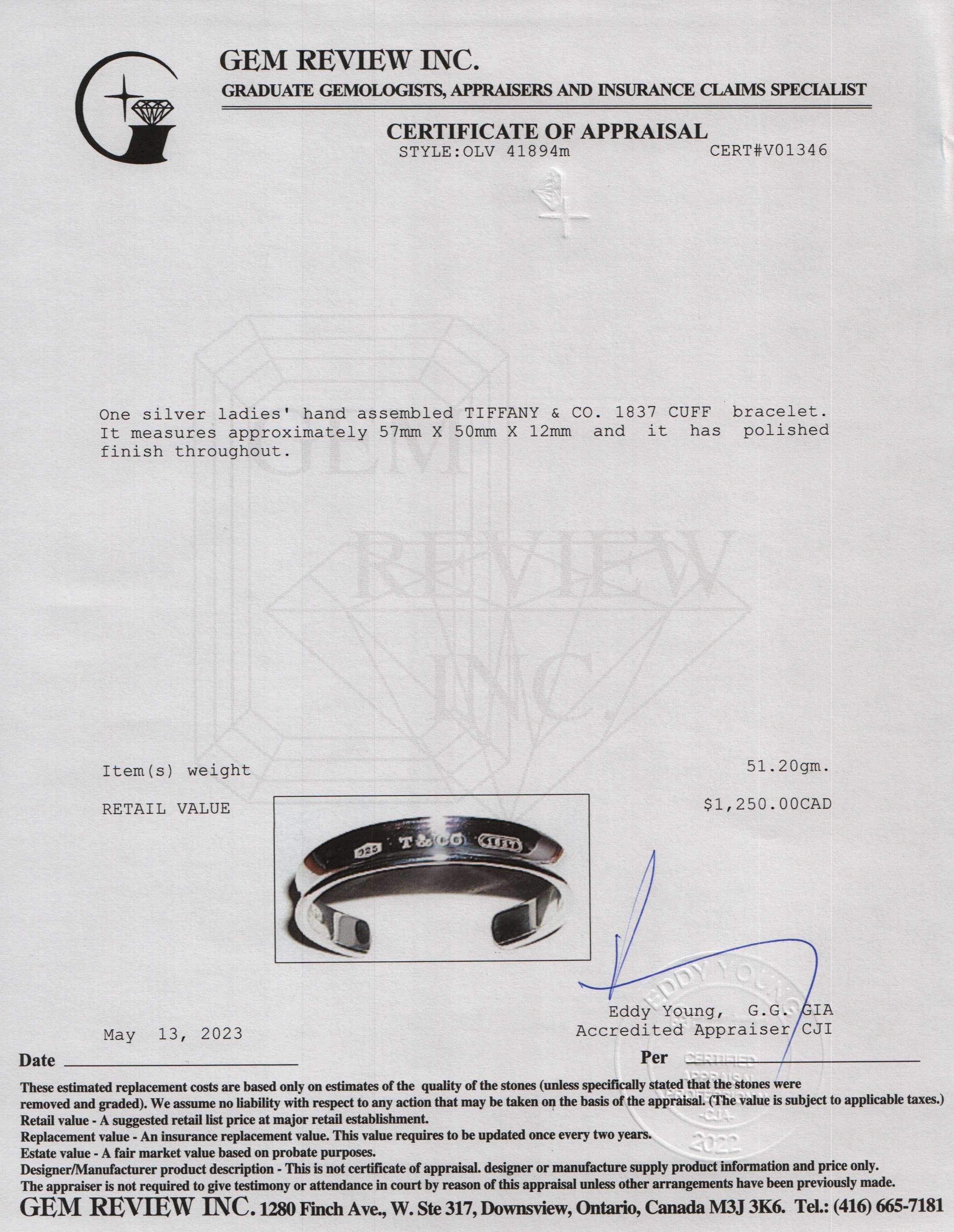 Tiffany & Co. Sterling Silver 1837 Cuff