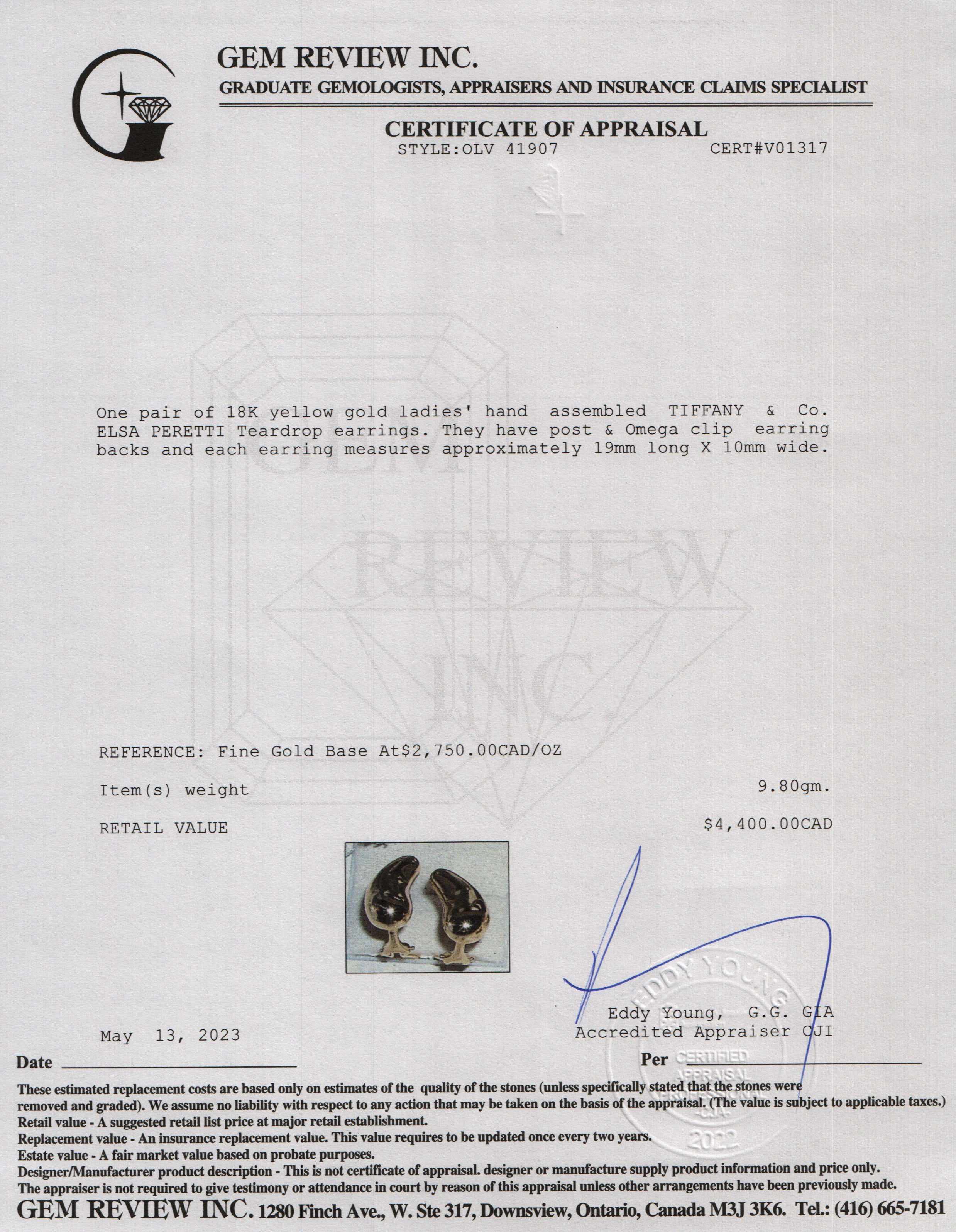 Tiffany & Co. Elsa Peretti 18k Gold Vintage Teardrop Earrings