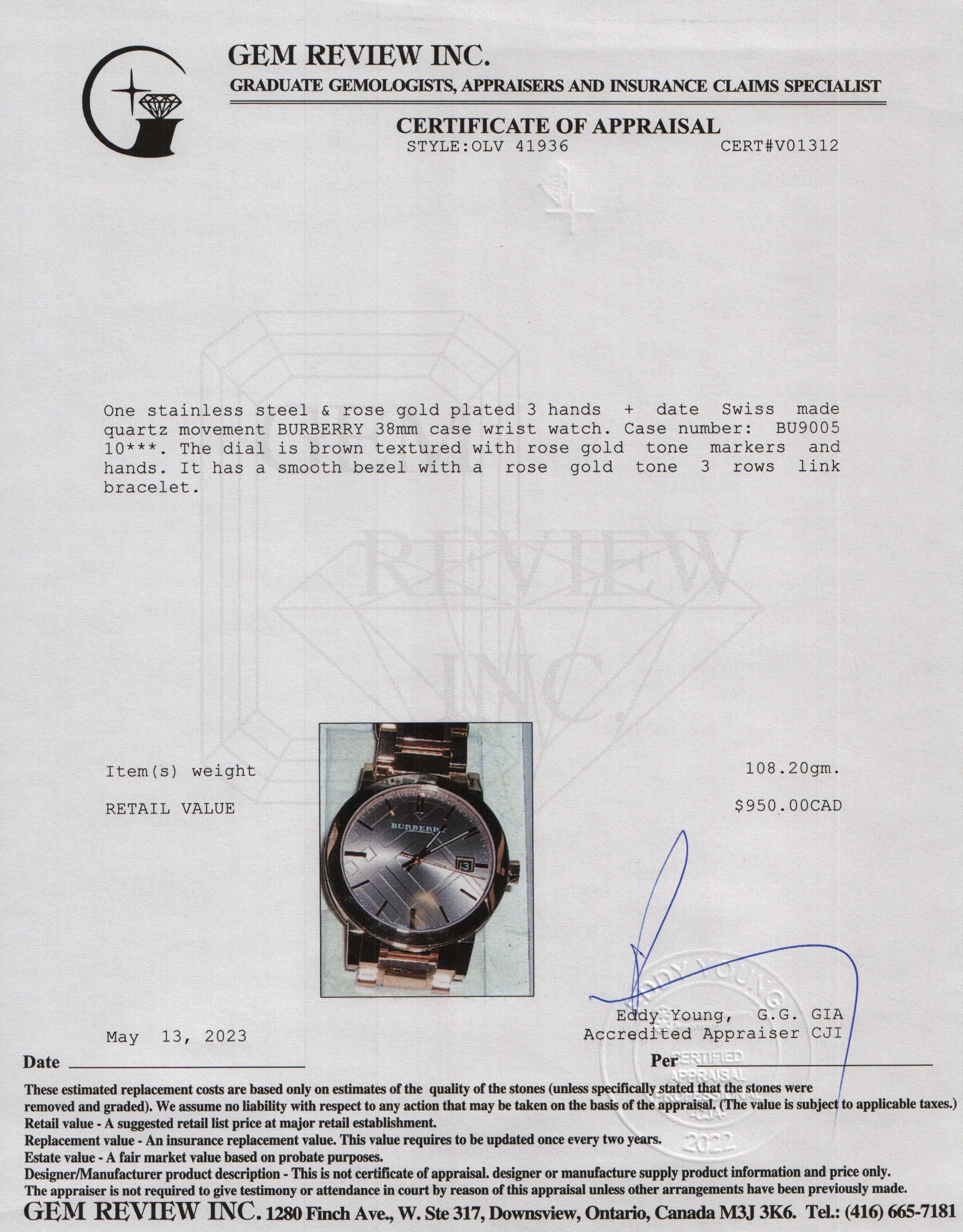 Burberry BU9005 The City Quartz Watch w/ Box