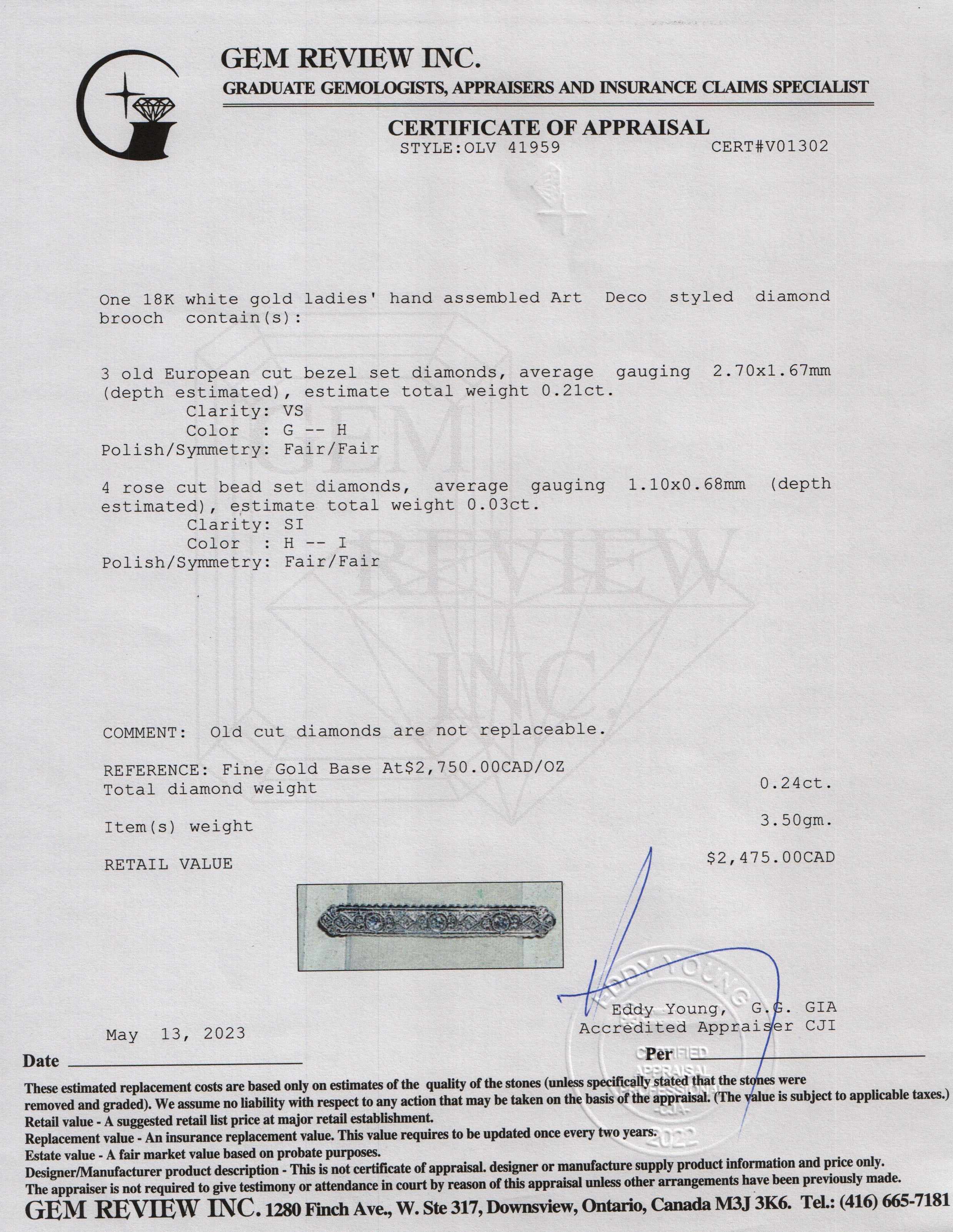 Antique 18k White Gold Art Deco Diamond Brooch