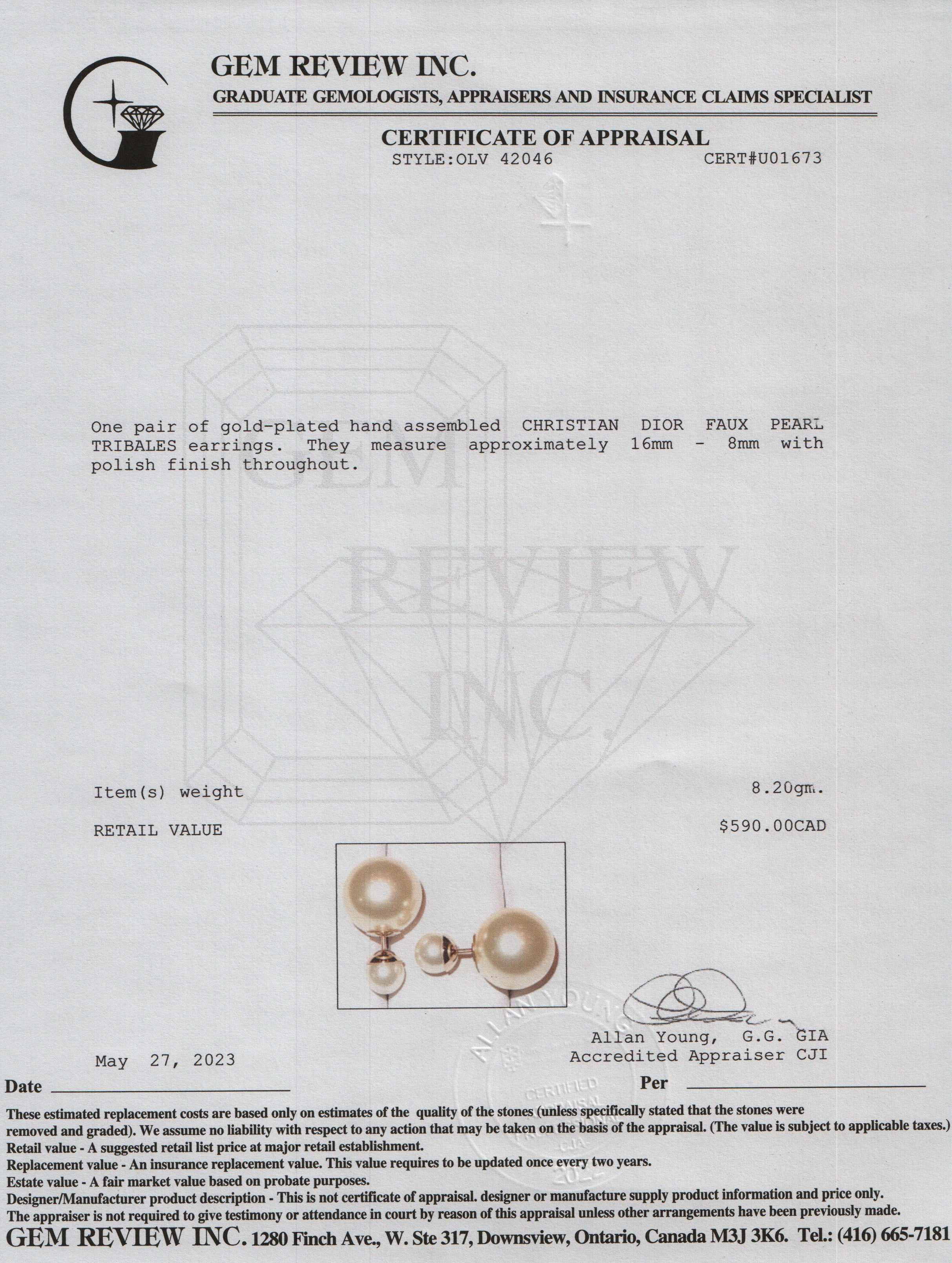 Christian Dior Faux Pearl Tribales Earrings