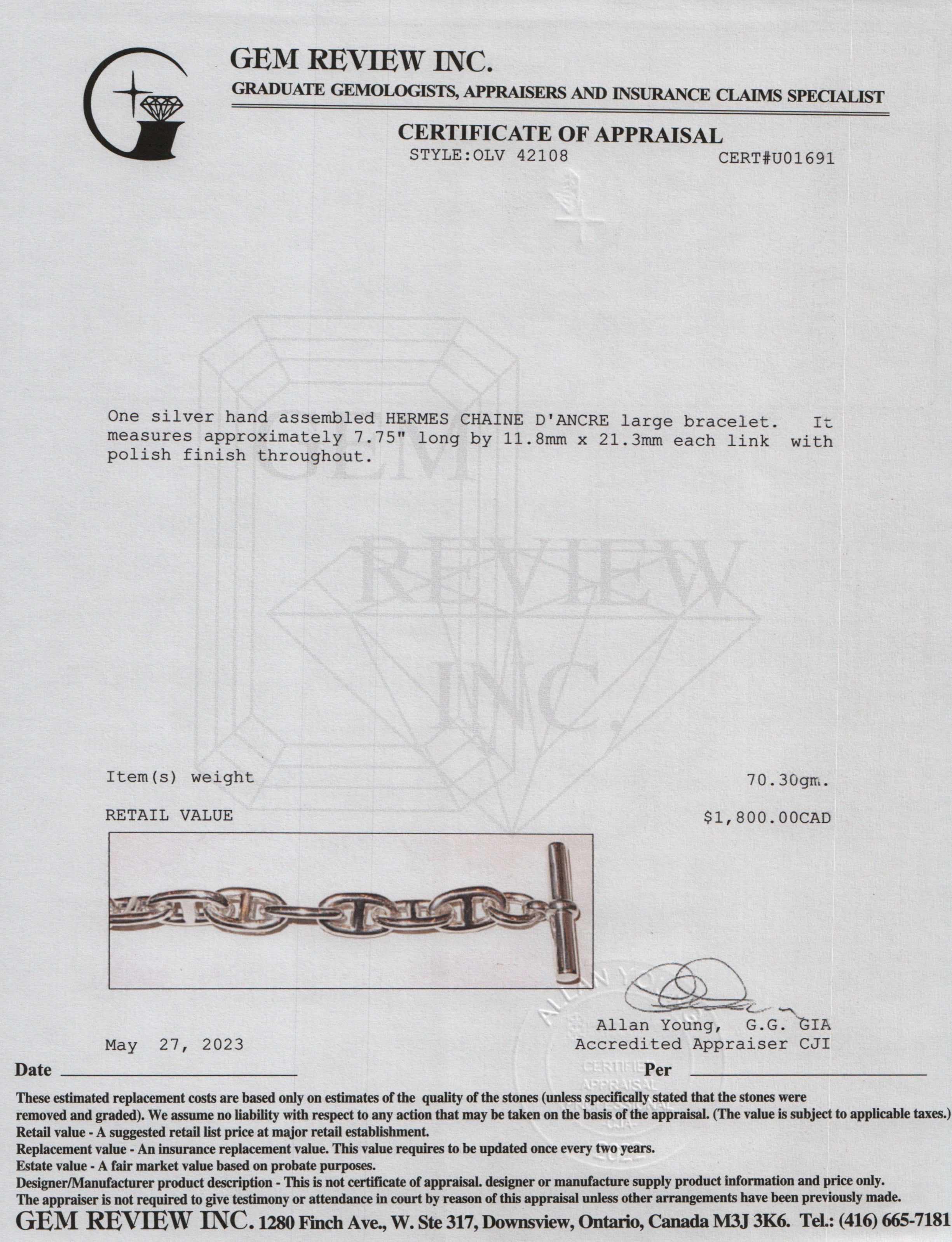 Hermes Sterling Silver Chaine D'Ancre Bracelet, Large Model w/ Box