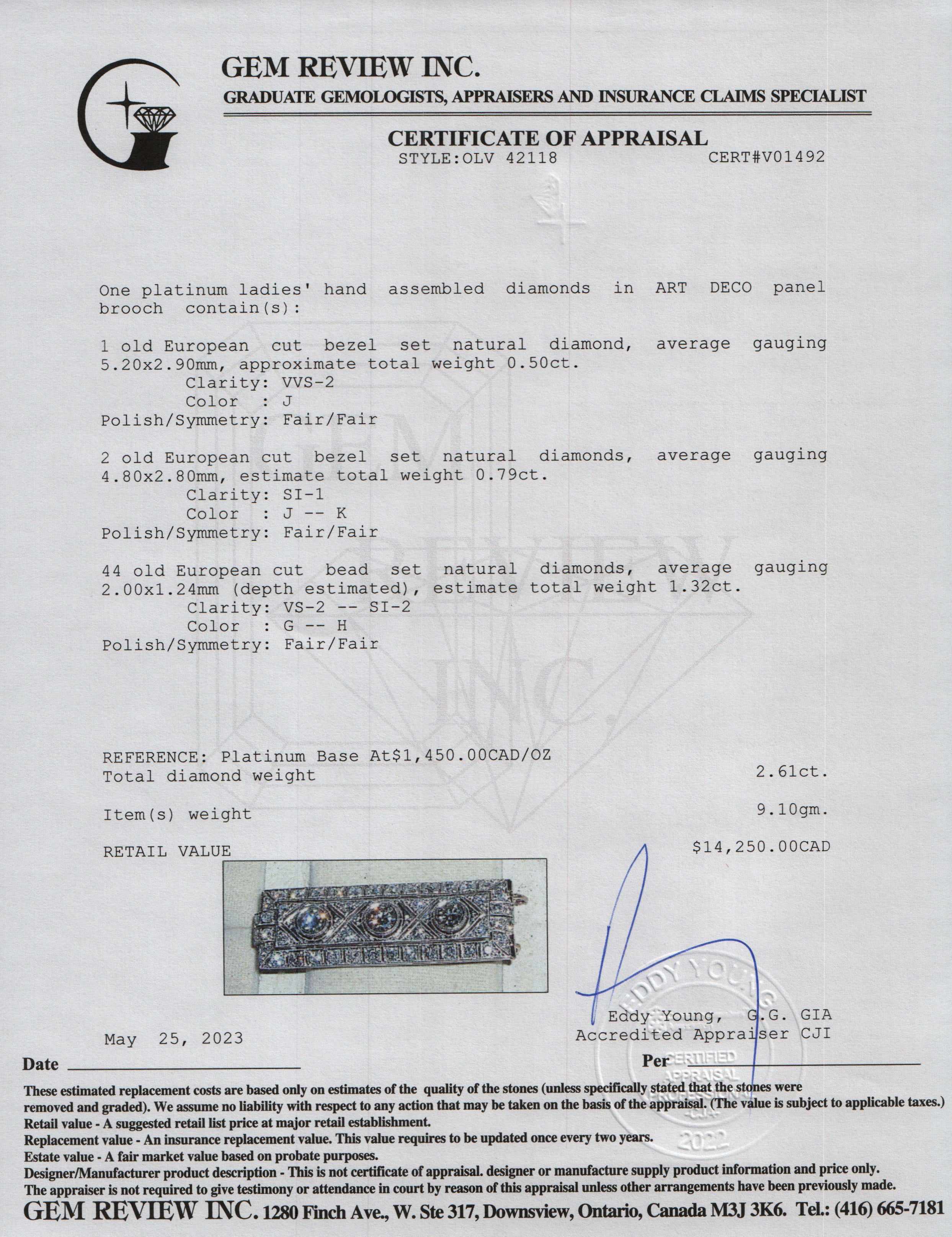 Antique Art Deco Platinum Diamond Brooch/Pendant