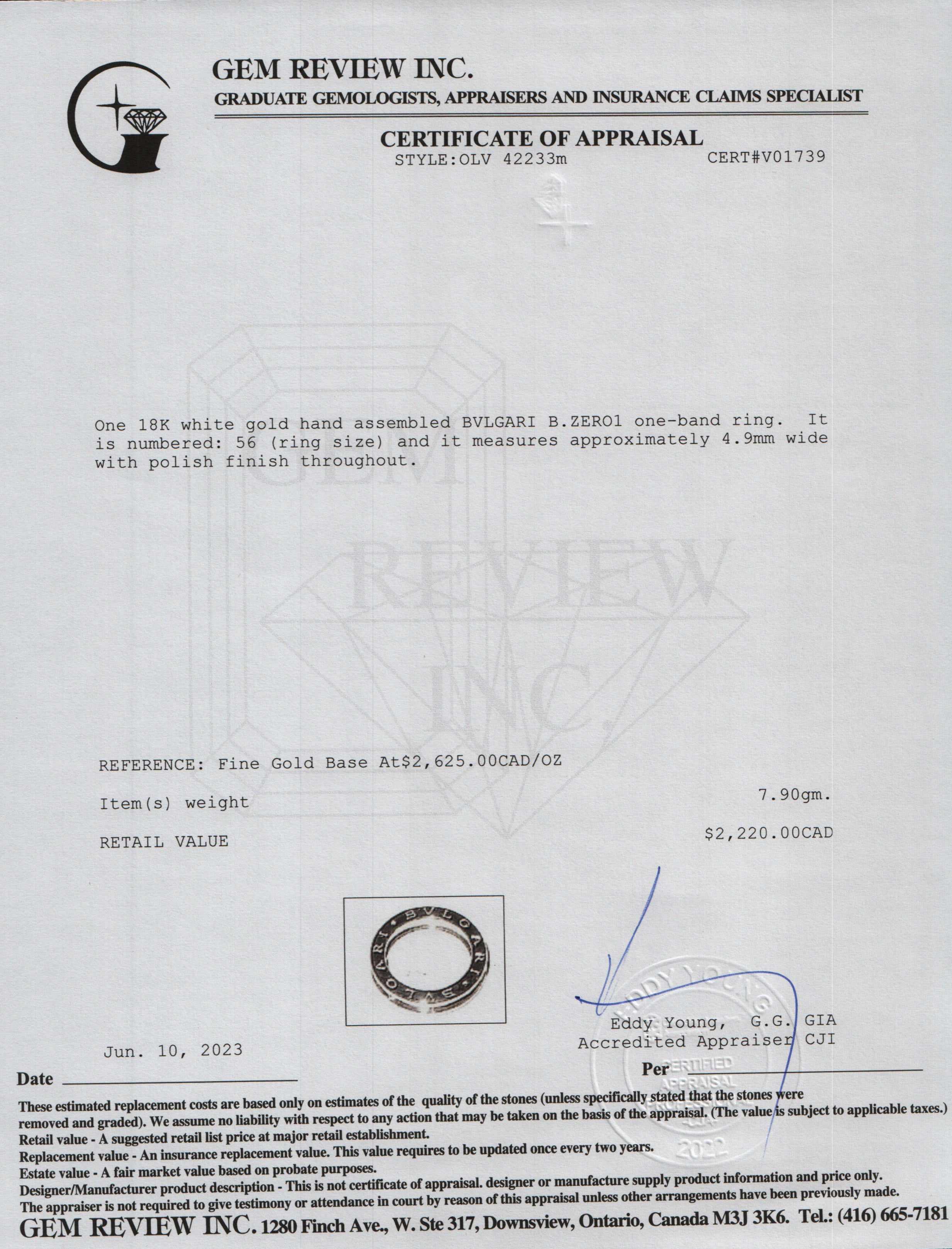 BVLGARI 18k White Gold B.Zero1 One-Band Ring