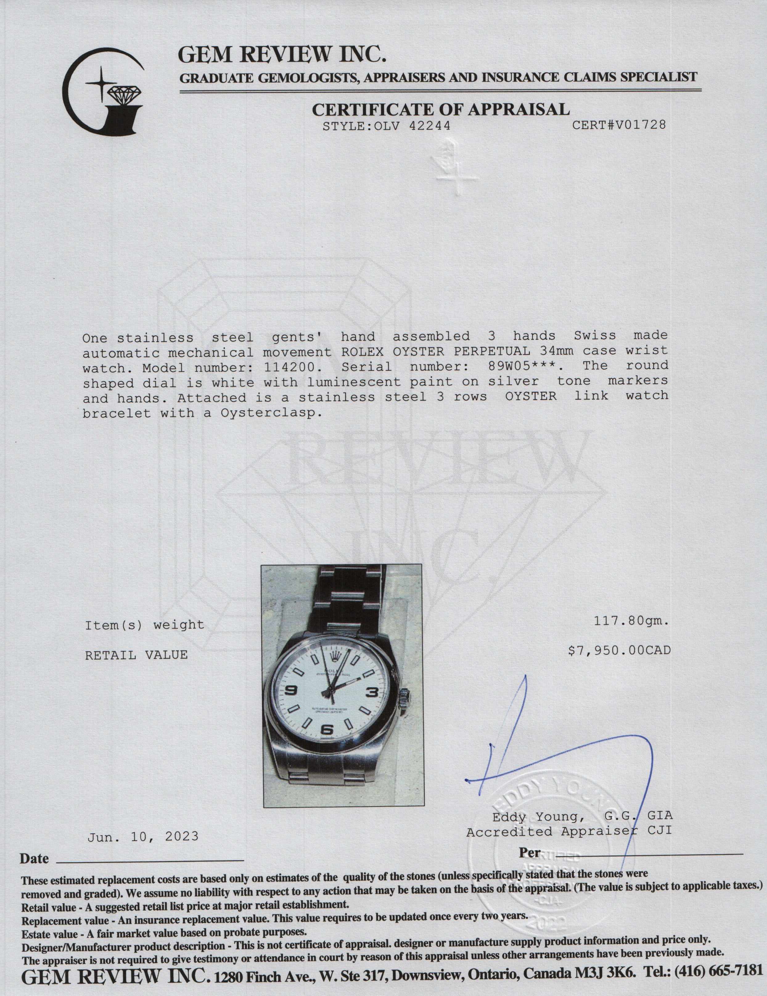 Rolex 2020 Oyster Perpetual 34MM Watch w/ Papers