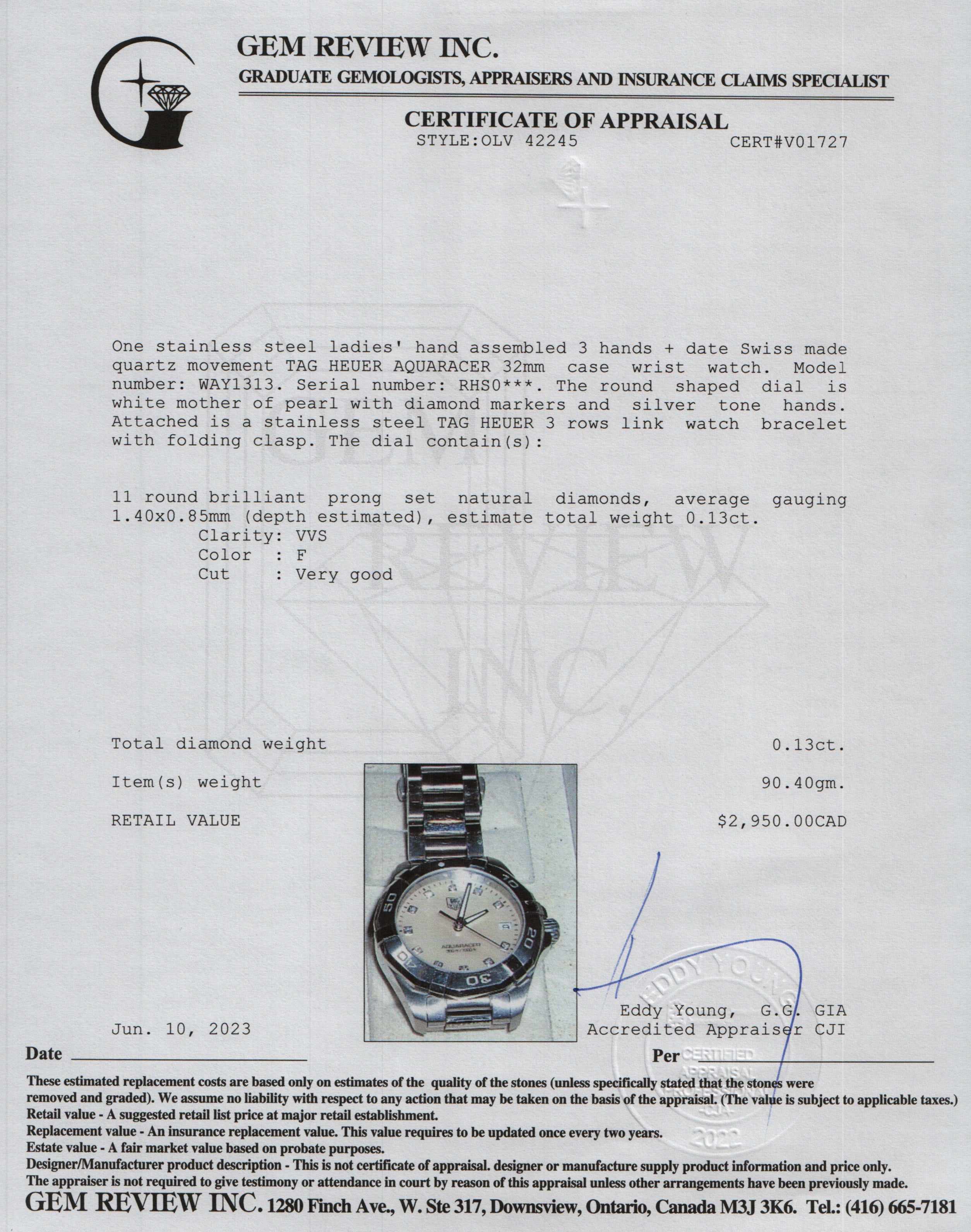 Tag Heuer Aquaracer 32 MM Watch w/ Diamond Dial