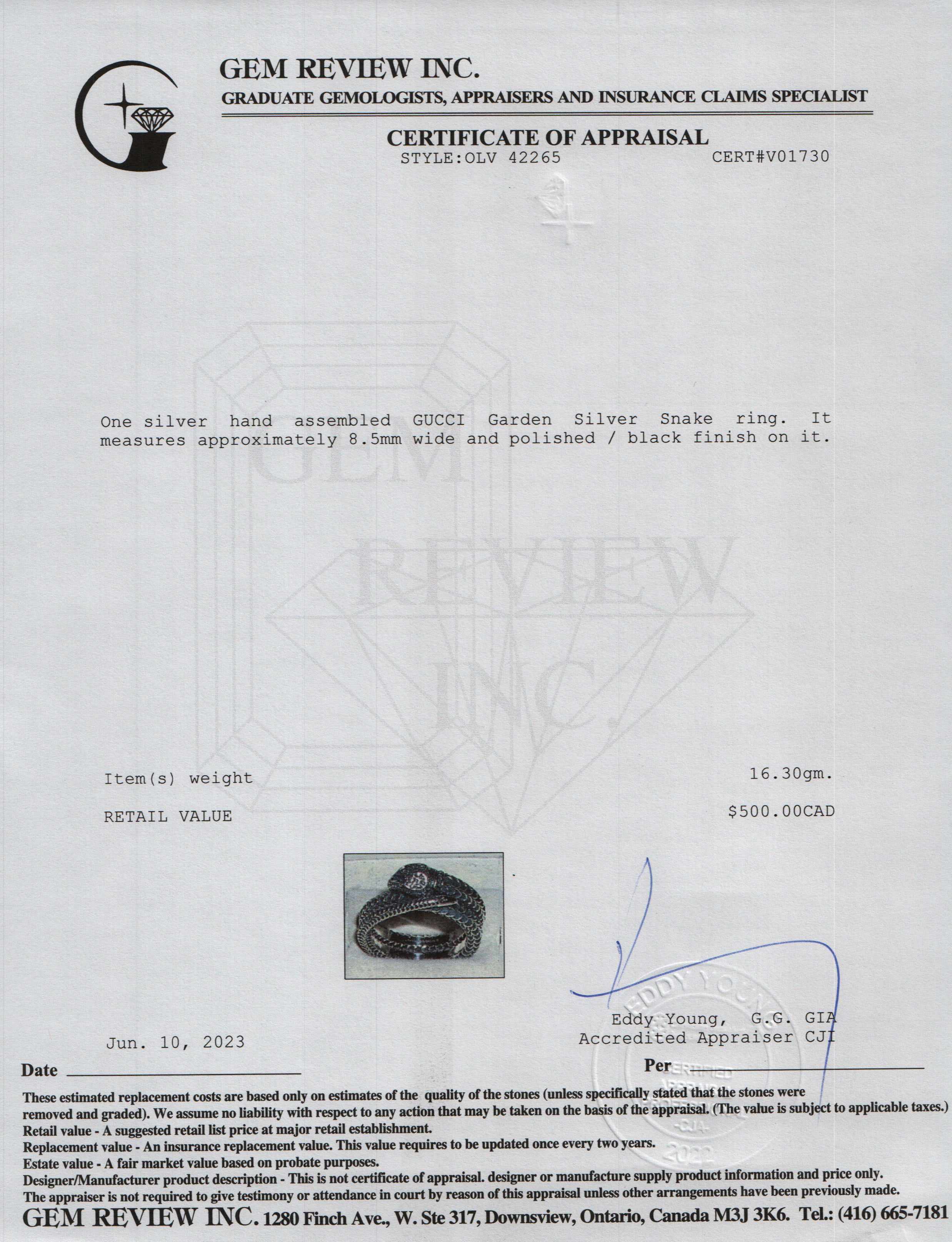 Gucci Garden Silver Snake Ring